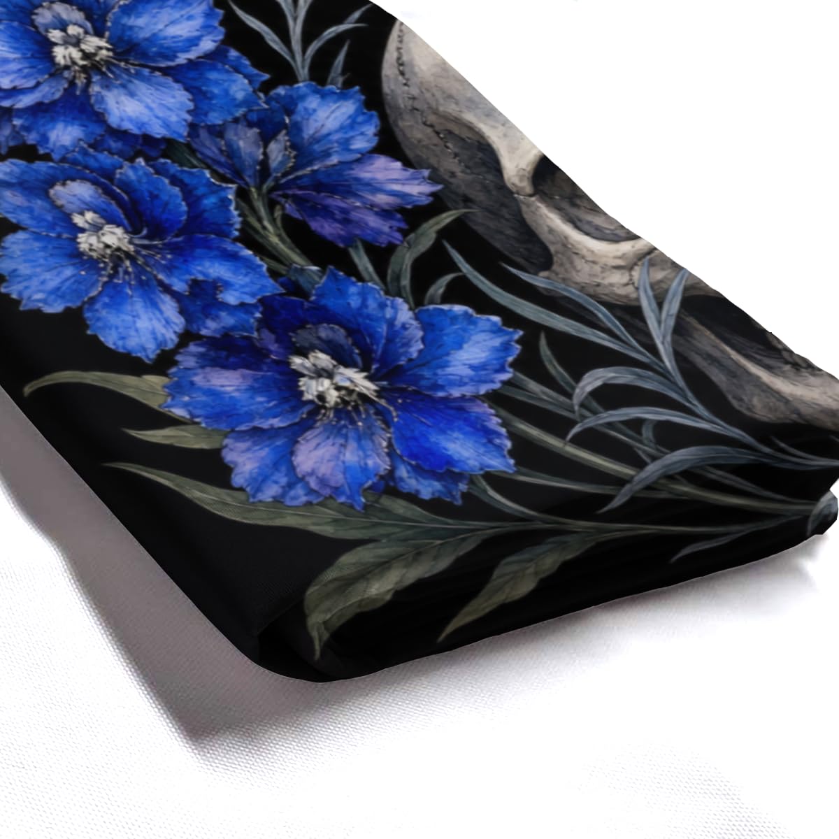 TopPacific Skull Blue Delphinium Shower Curtain 72x72 Inch Shower Curtain with 12 Hooks Polyester Skull Blue Delphinium Flowers Black Background Bathroom Decor