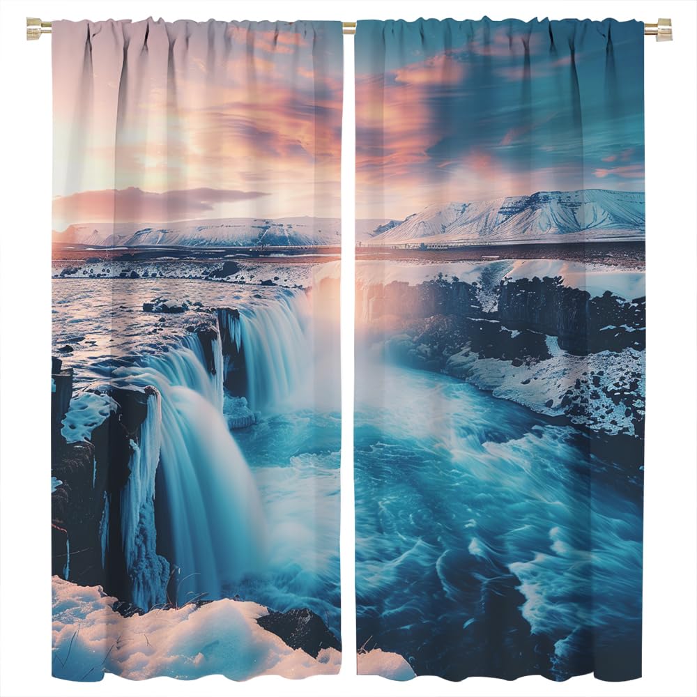 SOPIYRIO Abstract Sunset Waterfall Blackout Curtains Vintage Nature Landscape Rod Pocket Window Drapes Room Darkening Curtains for Bedroom 2 Panels 21 W x 45 L inch