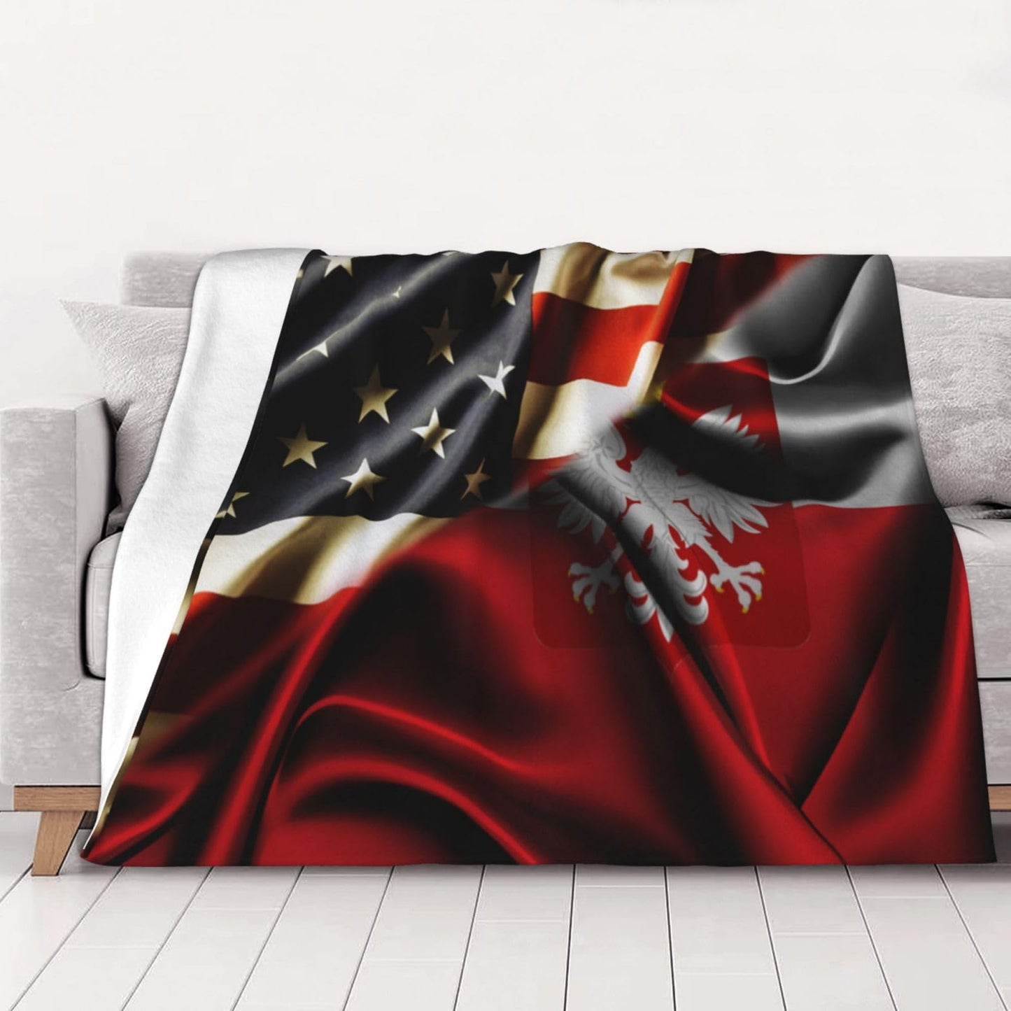 America Flag Poland Flag Throw Blankets Vintage for Bed & Couch Warm Winter Style - Lightweight Cozy Blanket for All Seasons