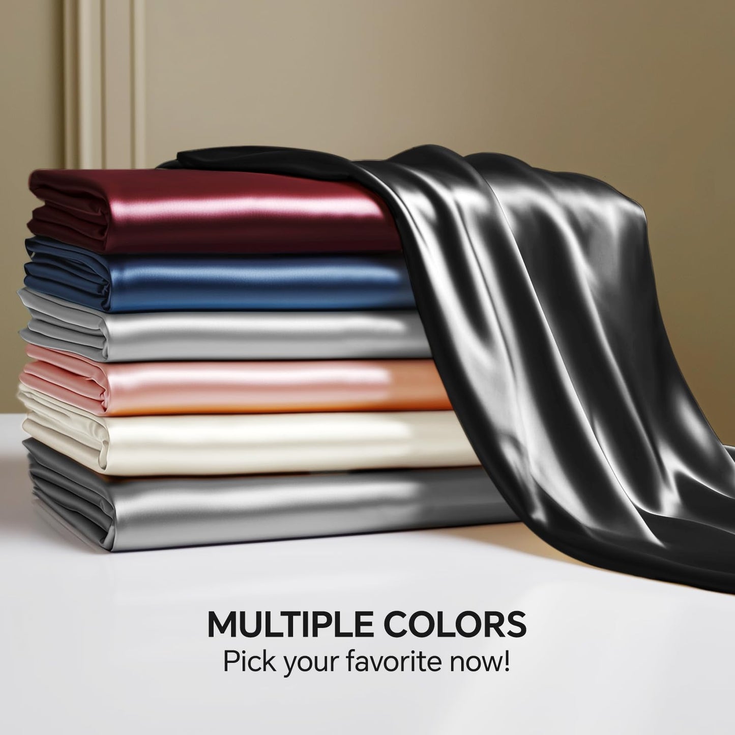 BEDELITE Satin Fitted Sheet Queen with Elastic Corner Straps, Luxury Soft Silk-Like Bed Sheet for Hair & Skin, 1 Deep Pocket Fitted Sheet Only Fits 15" Mattress, Fade & Wrinkle Resistant, Burgundy