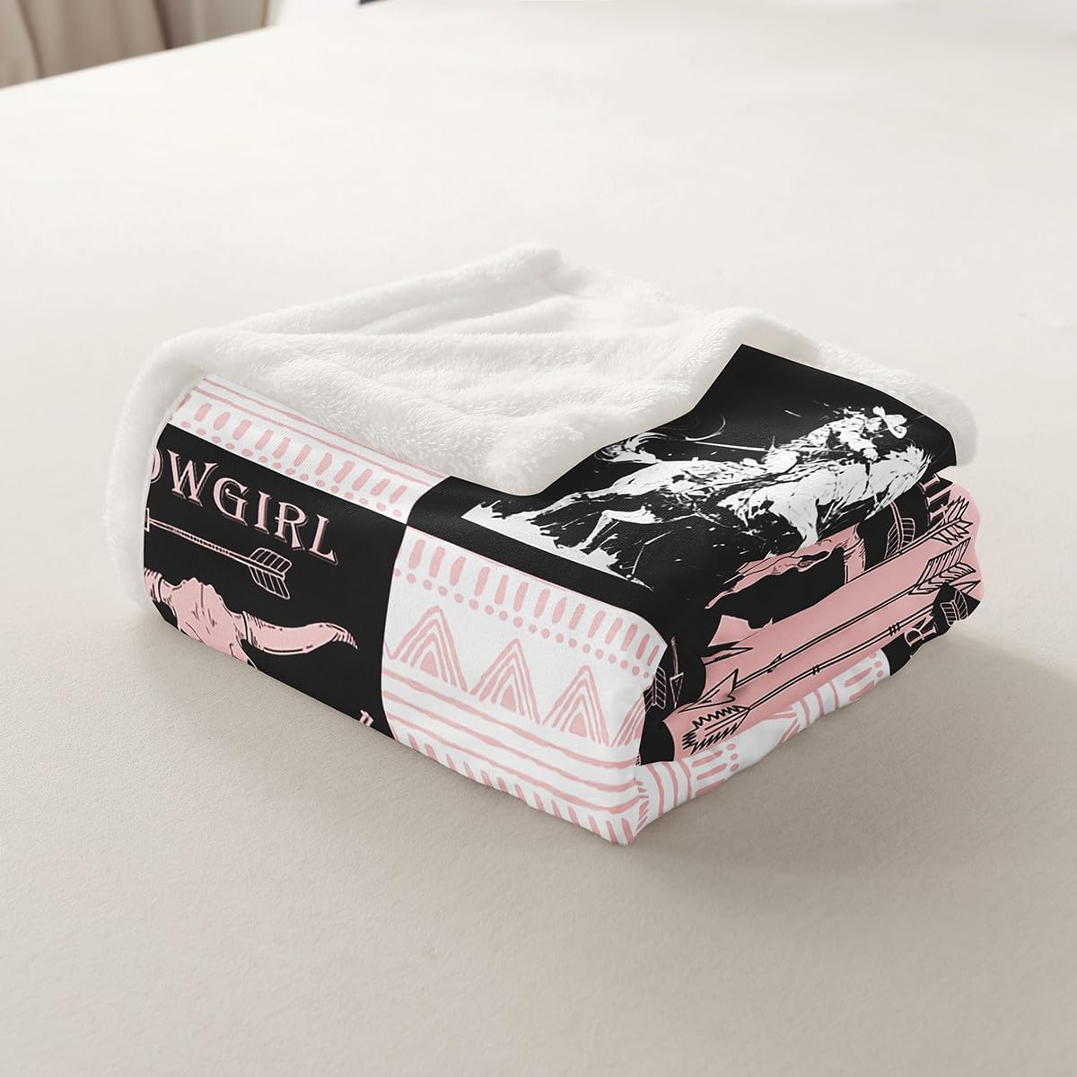 Erosebridal Western Cowgirl Fleece Blanket Goth Longhorn Skull Sherpa Blanket 90"x90", Exotic Geometric Aztec Southwestern Decor Tribal Arrow Fuzzy Plush Throw