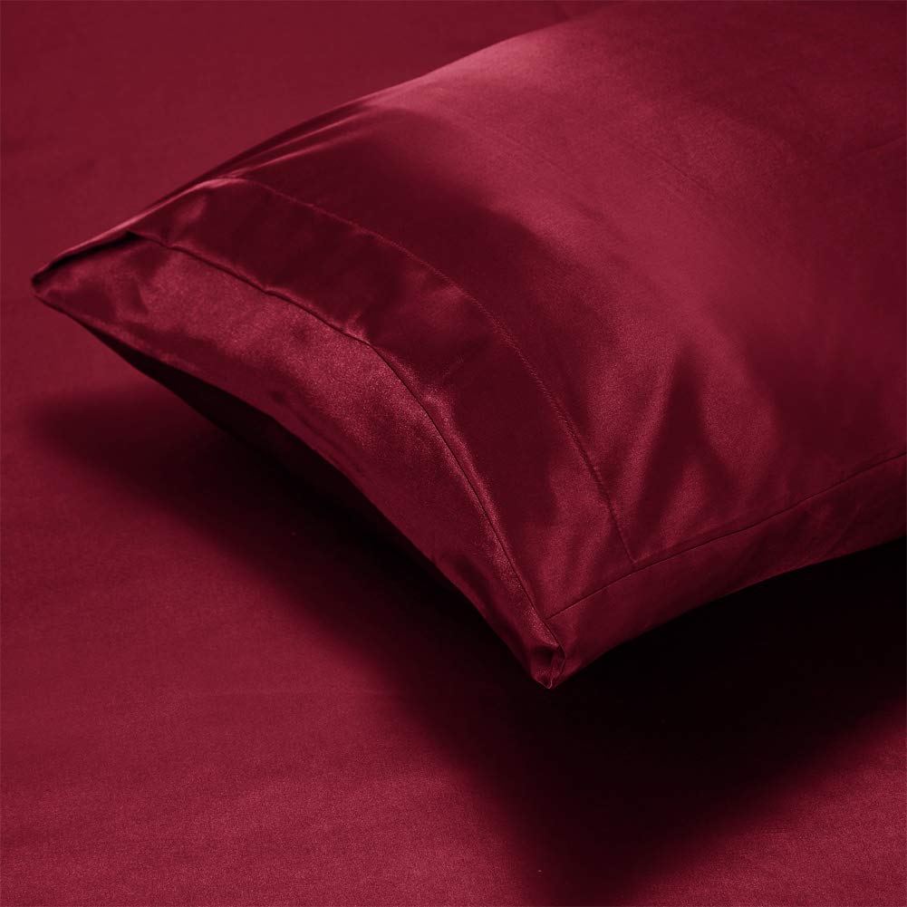 AiMay Satin Duvet Cover Set Bedding Sets Luxury Rich Silk Silky Super Soft Solid Color 2 Piece (1 Duvet Cover +1 Pillowcase) Honeymoon Sexy Reversible Stain-Resistant Wrinkle Free (Twin, Burgundy)