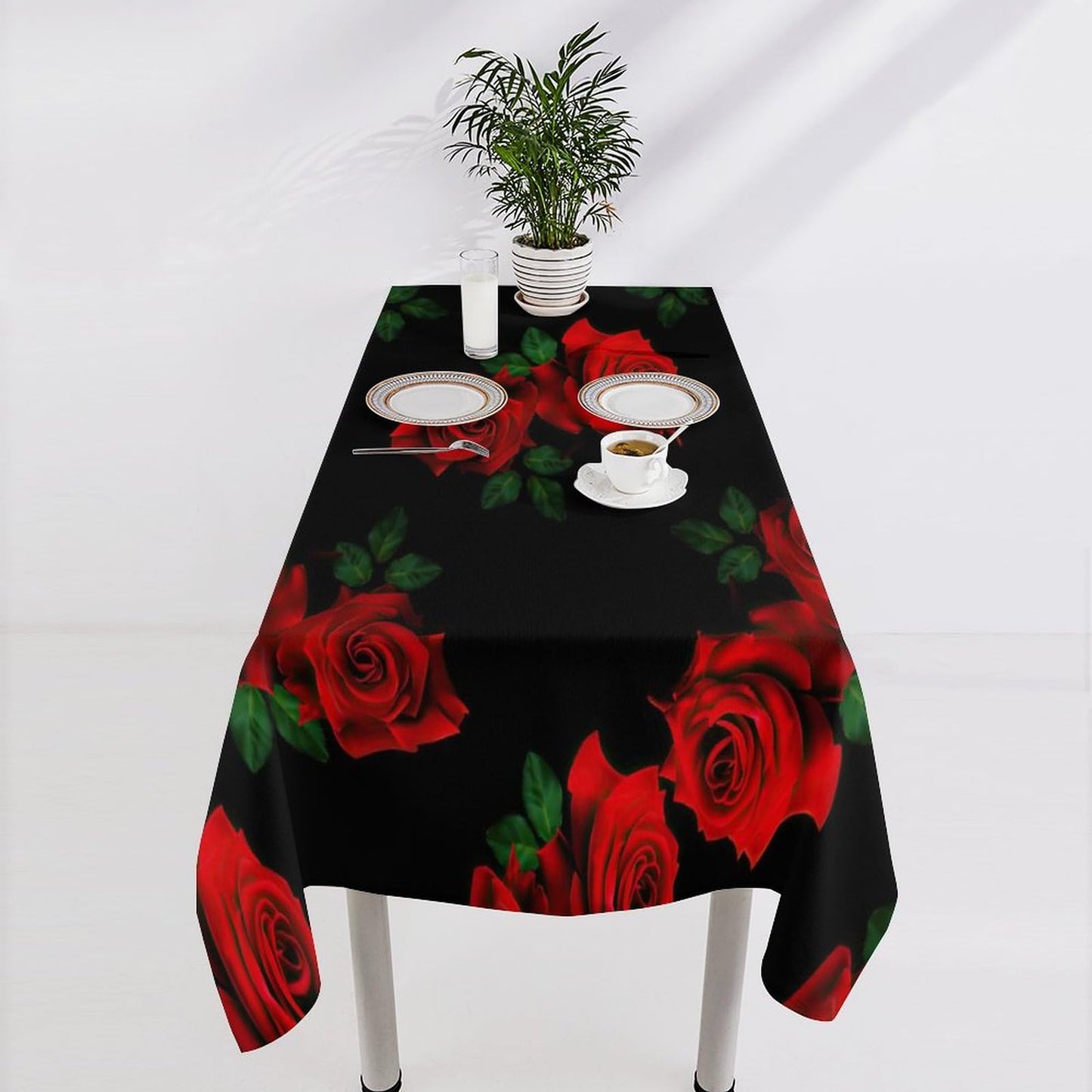 Black and Red Rose Flower Rectangle Tablecloth, Roses Gothic Valentine's Day Gift Romantic Flower Tablecloth for Home Party Dining Room Kitchen Decor 55"x55"in（140x140cm）