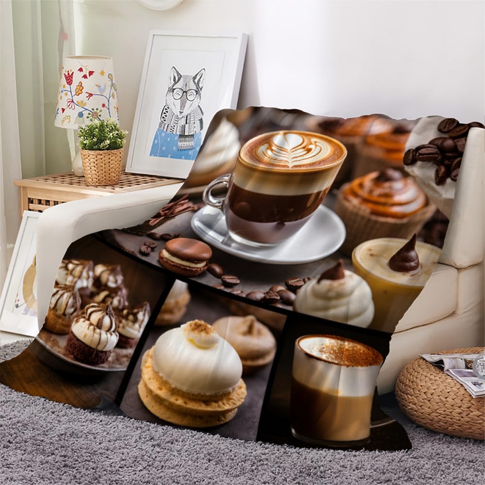 PAOABIU I Love Coffee Blanket Throw, Breakfast Throw Blanket for Couch, Coffee Beans Breathable Warm Bed Throw, Brown Lightweight Fleece Blanket Kids 30"x 40" Camping & Travel Blanket