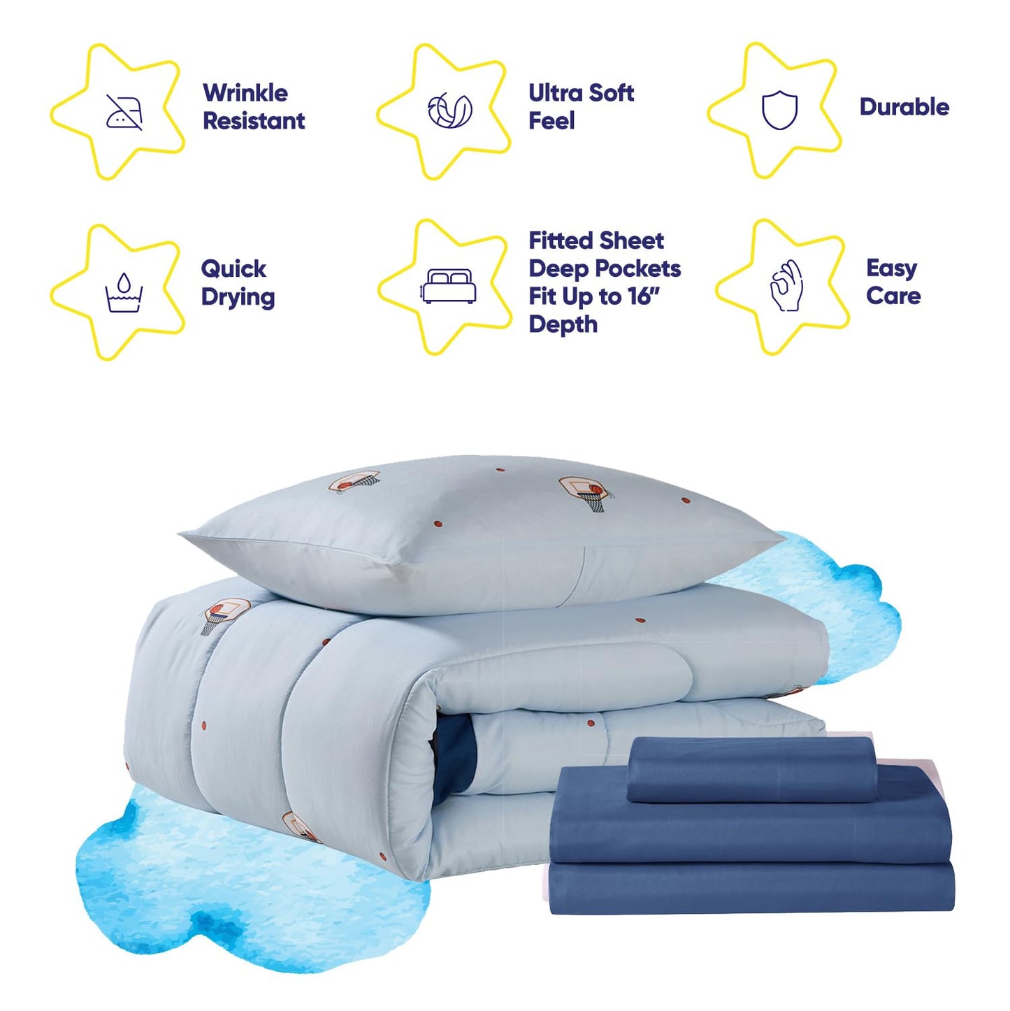 Basketball Comforter Set Twin Size – Bed in a Bag with Sheets, Pillowcases & Shams – Soft Stylish Sports Bedding – All Season Boy’s Basketball Bed Set