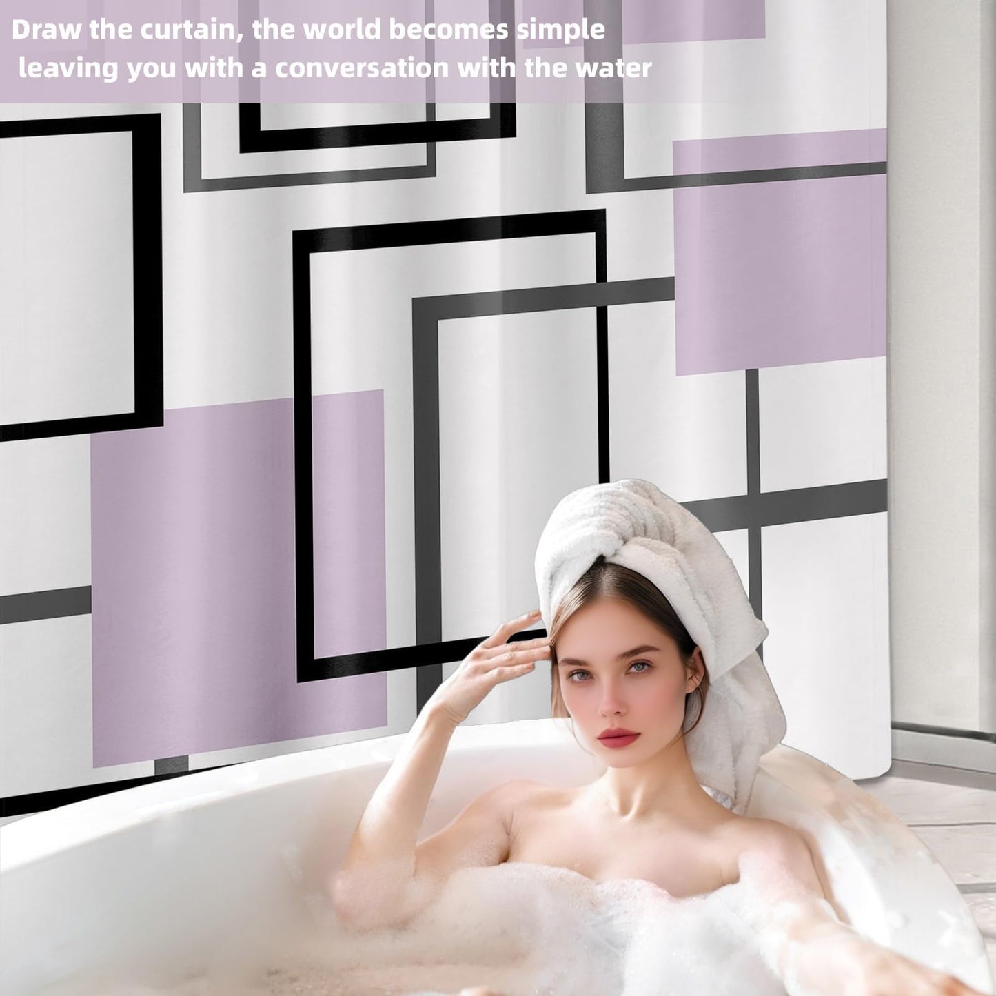Yieldeer Geometric Shower Curtain, Light Purple, 70 x 72 Inch