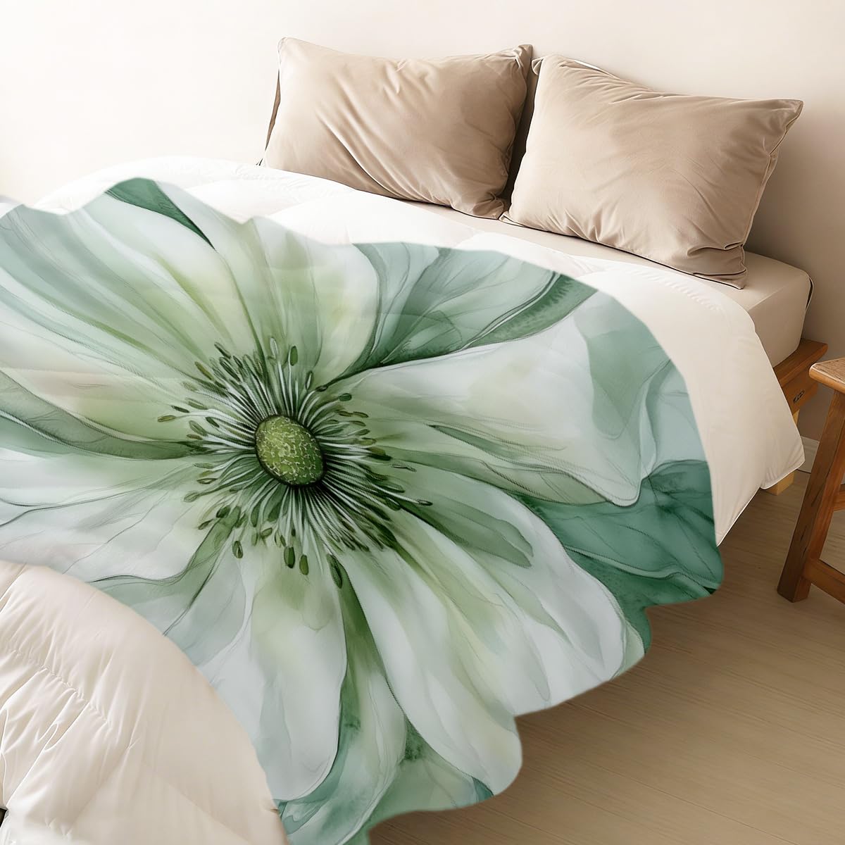 HUNXIAOJ White Floral Throw Blanket Abstract Flower Blanket Soft Cozy Fleece Botanical Art Throw Flannel Floral Bedding for Couch Bed Living Room Sofa Home Decor 49"x59"