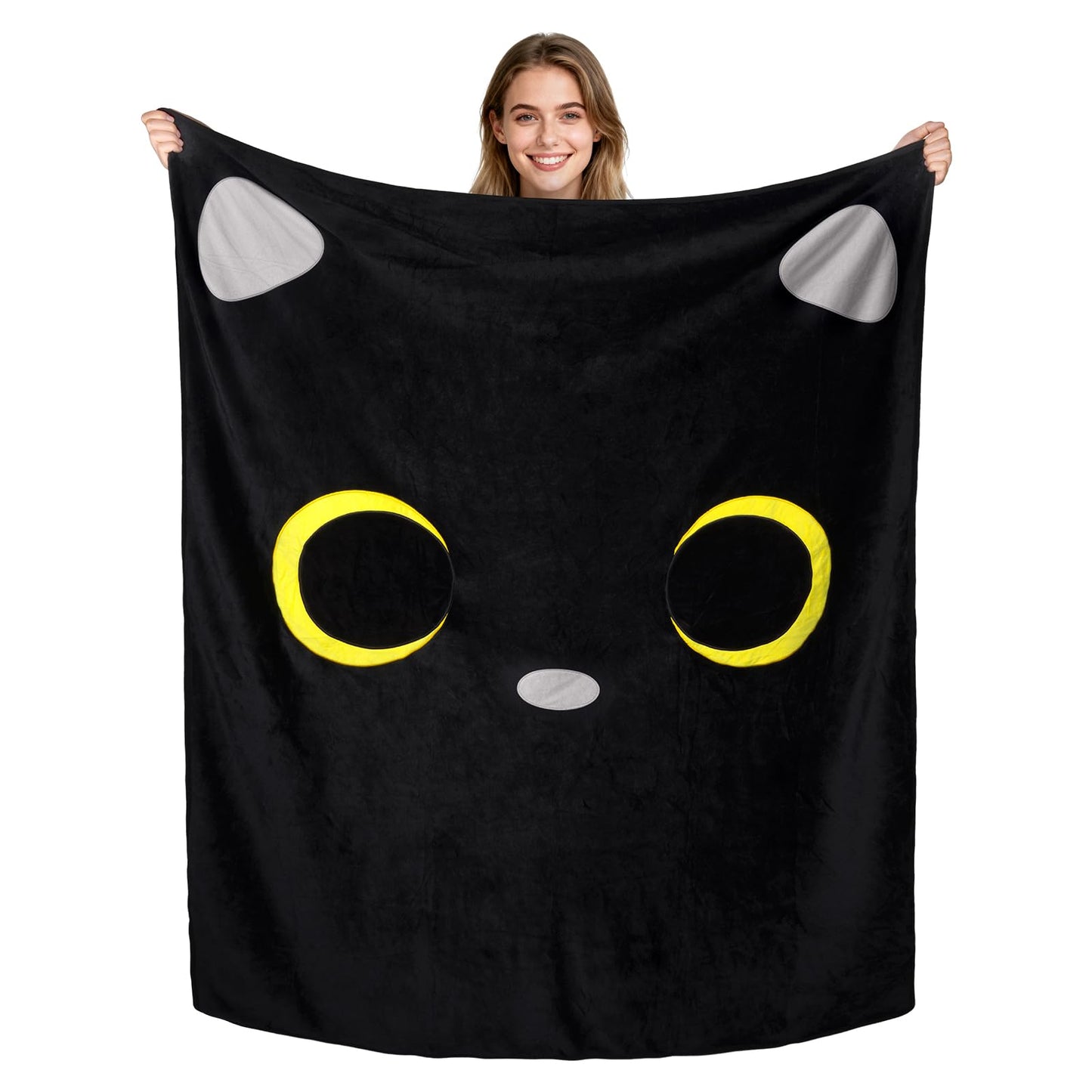 Black Cat Flannel Throw Blanket, Soft and Cozy Cat Blanket Gifts for Girls Women, 63x49 Inch Soft Fleece Blanket for Couch, Bed