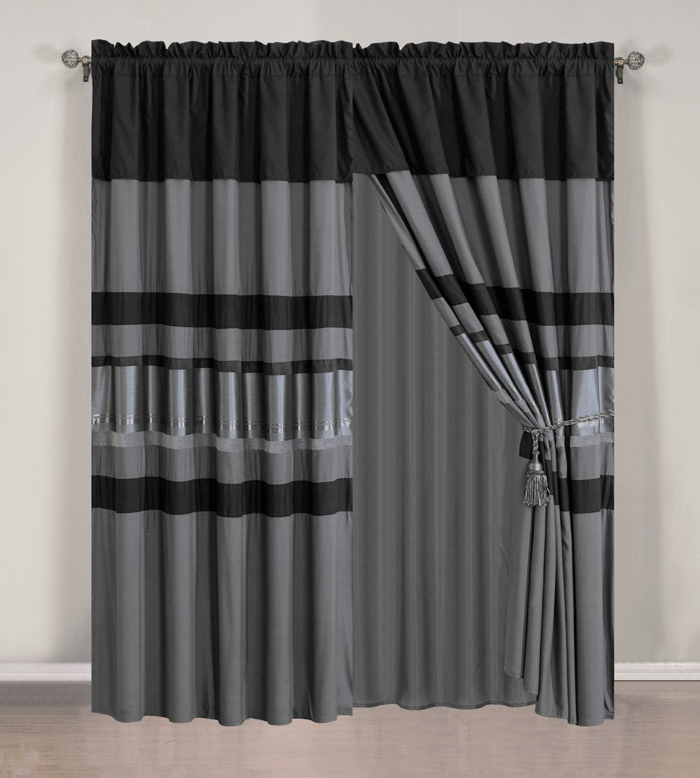 GrandLinen - 7-Piece King Size Chenille/Woven Jacquard Bedding Grey/Gray Silver Stripe Overize Comforter Set Bed in a Bag