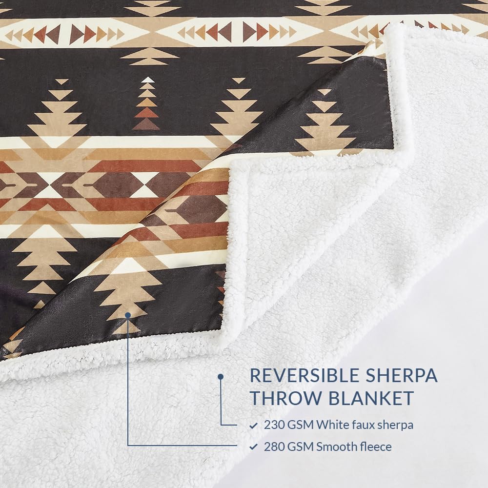 Paseo Road Indigo Hill by HiEnd Accents Yosemite Aztec 3 Piece Sherpa Throw Blanket Set, Tribal Navajo Print Fleece Throw Set, Western Southwestern Style, 1 Throw and 2 Pillows