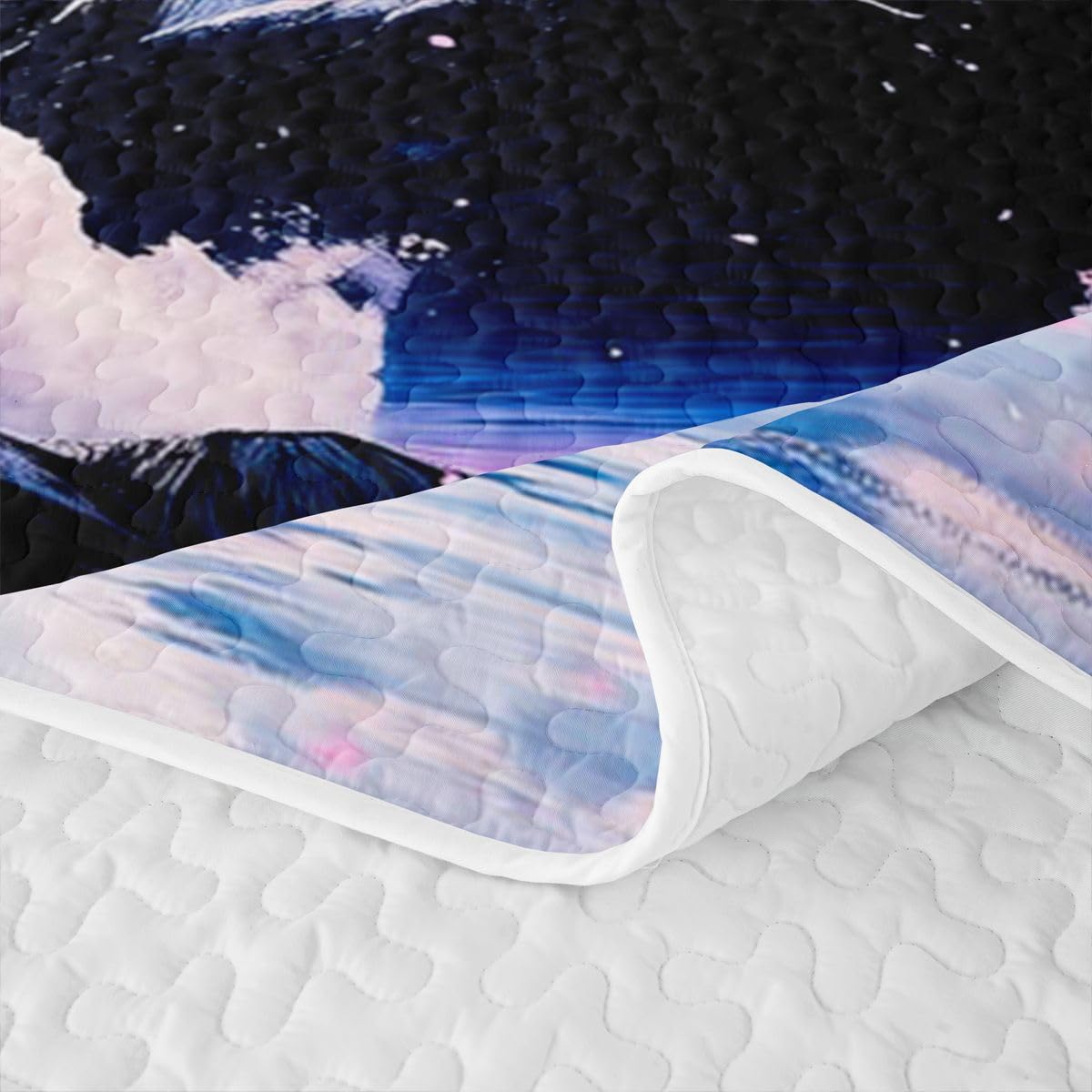 Erosebridal Japanese Cherry Blossom Quilts Twin Size - Japanese Style Bedspread Coverlet Set, Japan Mount Fuji Quilt Coverlets 2Pcs (Only 1 Pillowcase)