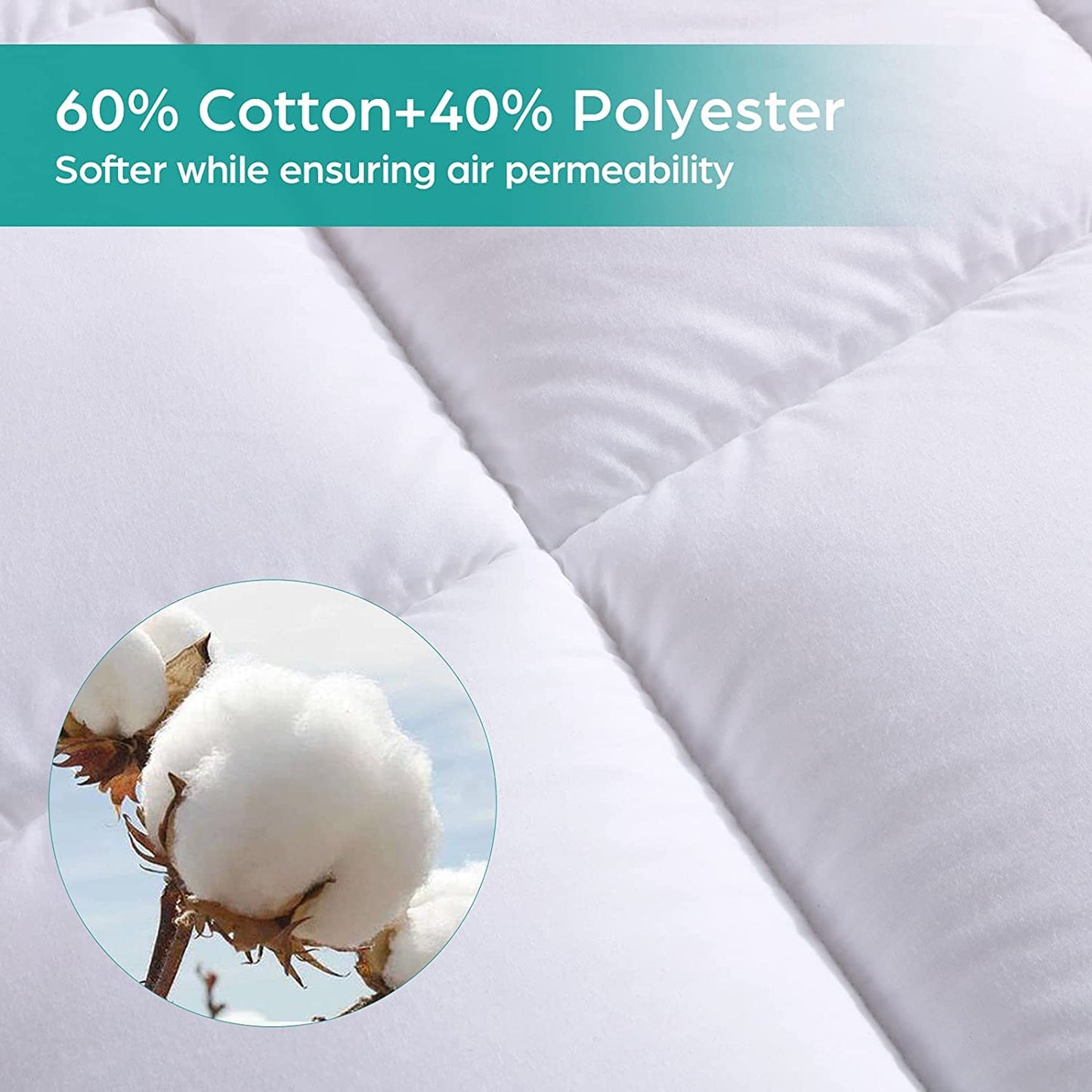 WhatsBedding Waterproof Mattress Topper King Size Cotton Top Down Alternative Filling Pillowtop Mattress Topper Cover-Fitted Quilted (Waterproof King)