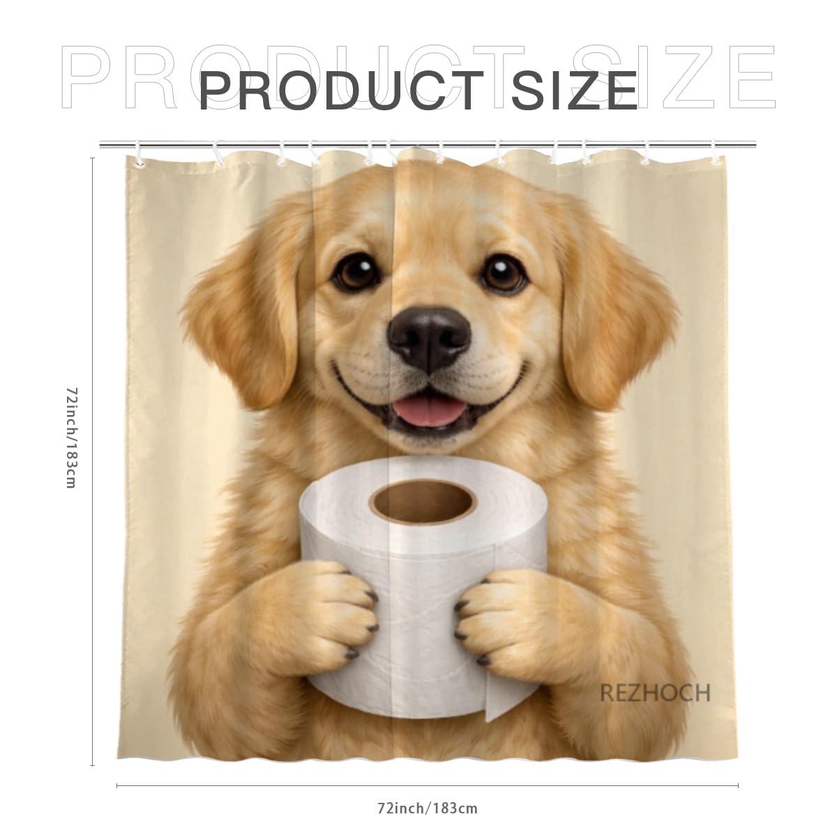 REZHOCH Funny Golden Retriever Shower Curtain 72x72 Inch,Cute Puppy Holding Toilet Paper,Humor Animal Art Home Bathroom Farmhouse Decor,Waterproof Fabric Bath Curtain Set with Hooks