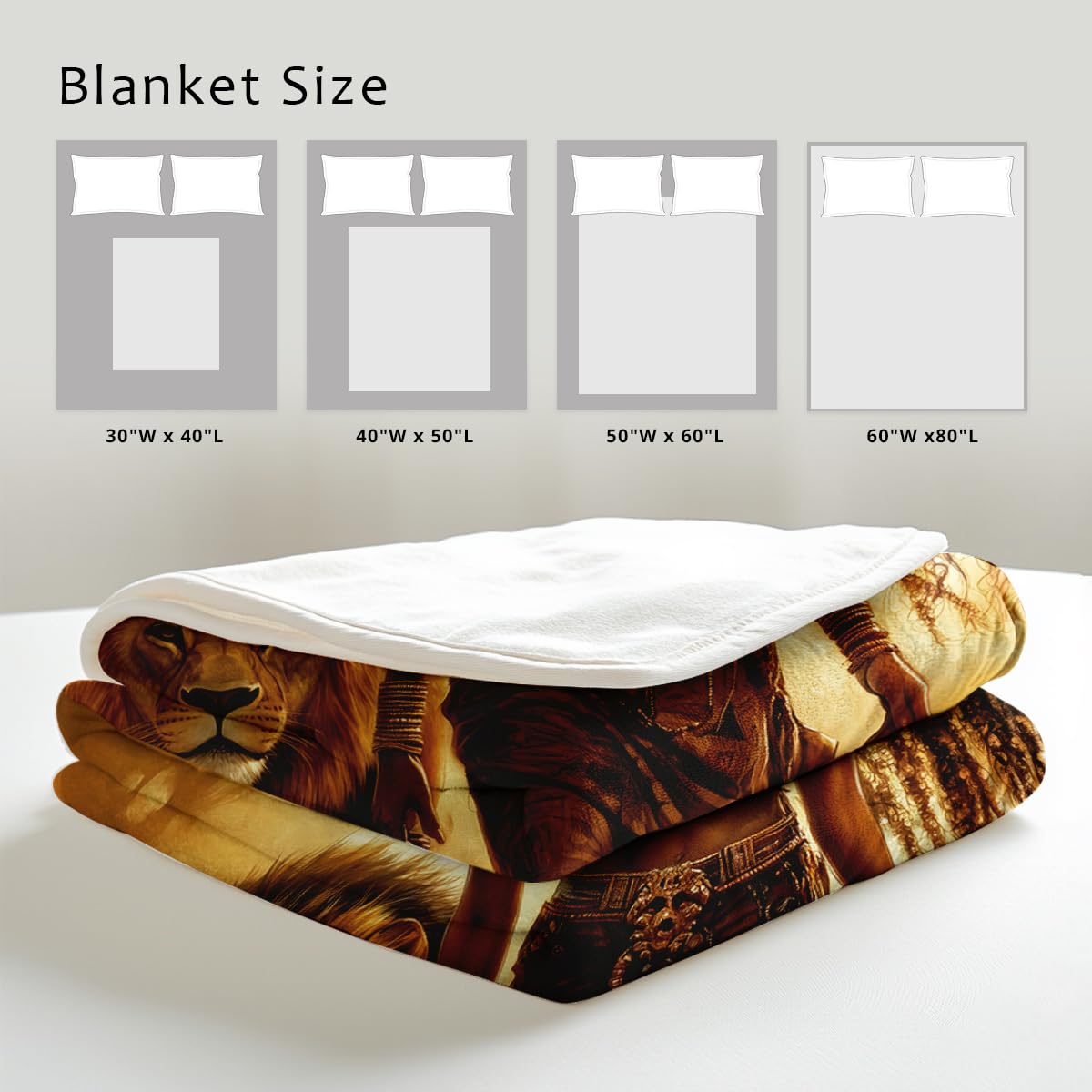 HUNXIAOJ African American Throw Blanket Lion Animals and Black Women Print Blankets Soft Flannel Bedding for Couch Bed Room Home Decor (49"x59")