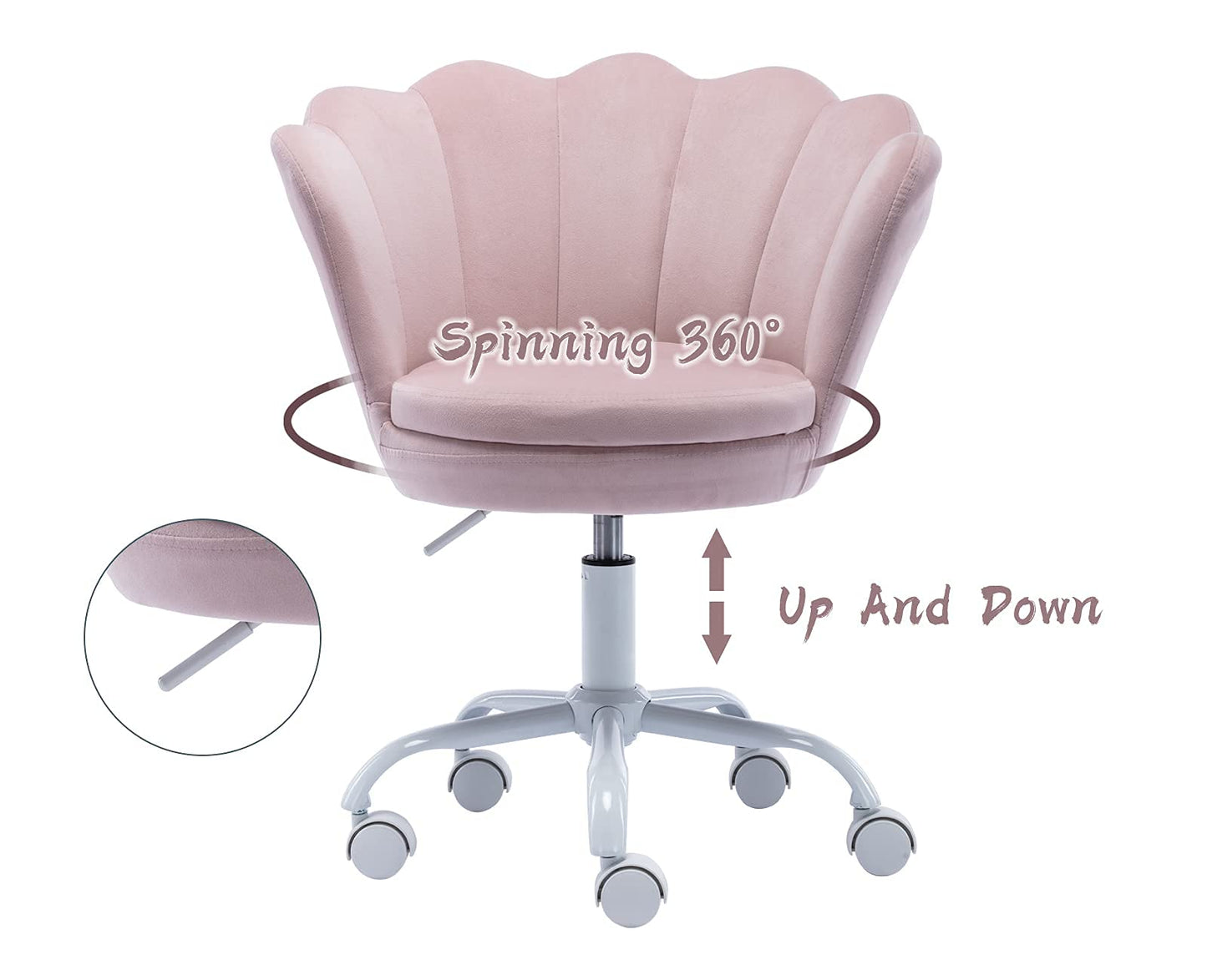chairus Cute Kids Desk Chair Velvet Living Room Accent Armchair Upholstered Teens Vanity Chair with Seashell Back, Adjustable Swivel Children Study Chair for Computer Homework, Pink