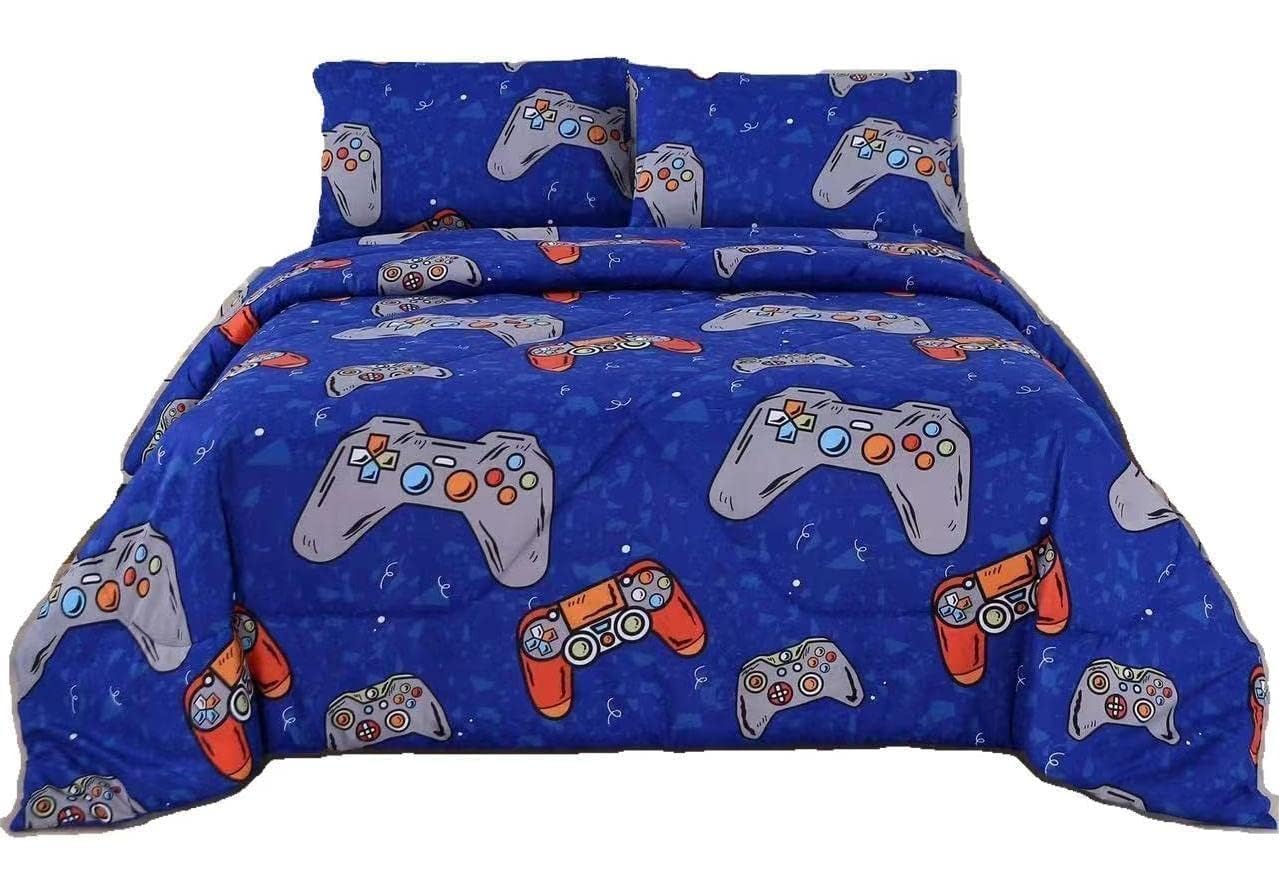 SDIII 3PCS Blue Gaming Comforter Set Twin, Soft Microfiber Lightweight Gamer Comforter Sets for Boys Girls Kids Teens, Video Game Bedding Quilt Twin