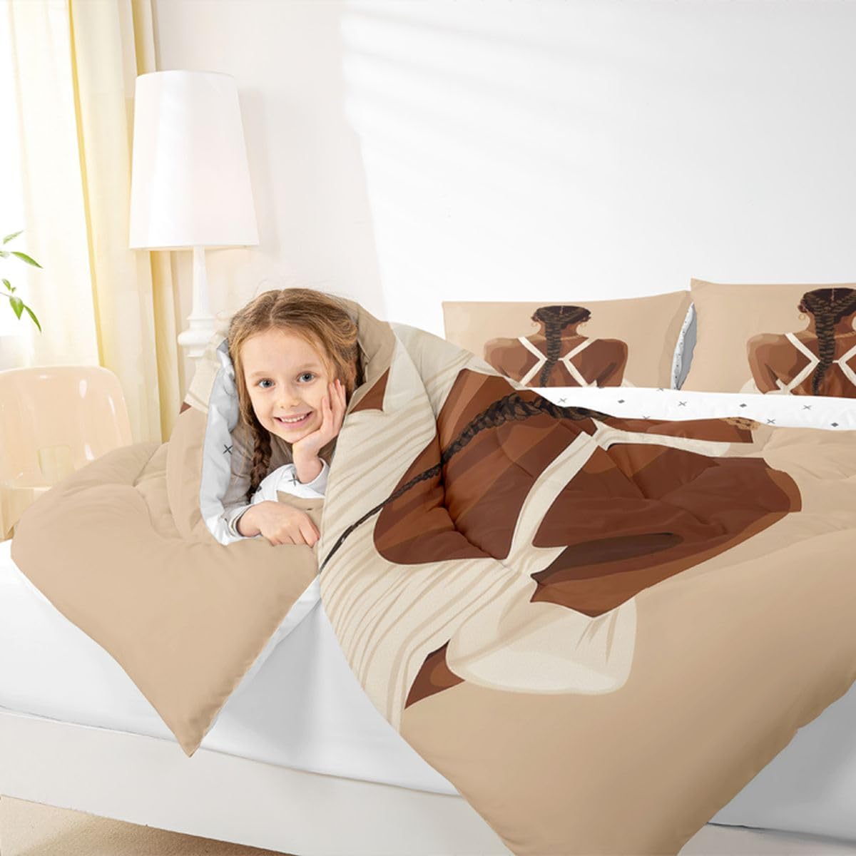 jejeloiu Black Girl Bedding Set Soft for Boys Girls, African American Black Women Comforter Set Toddler Size Fashion Duvet Quilt Microfiber Bedroom Decor 2 Pcs with 1 Pillow Cases