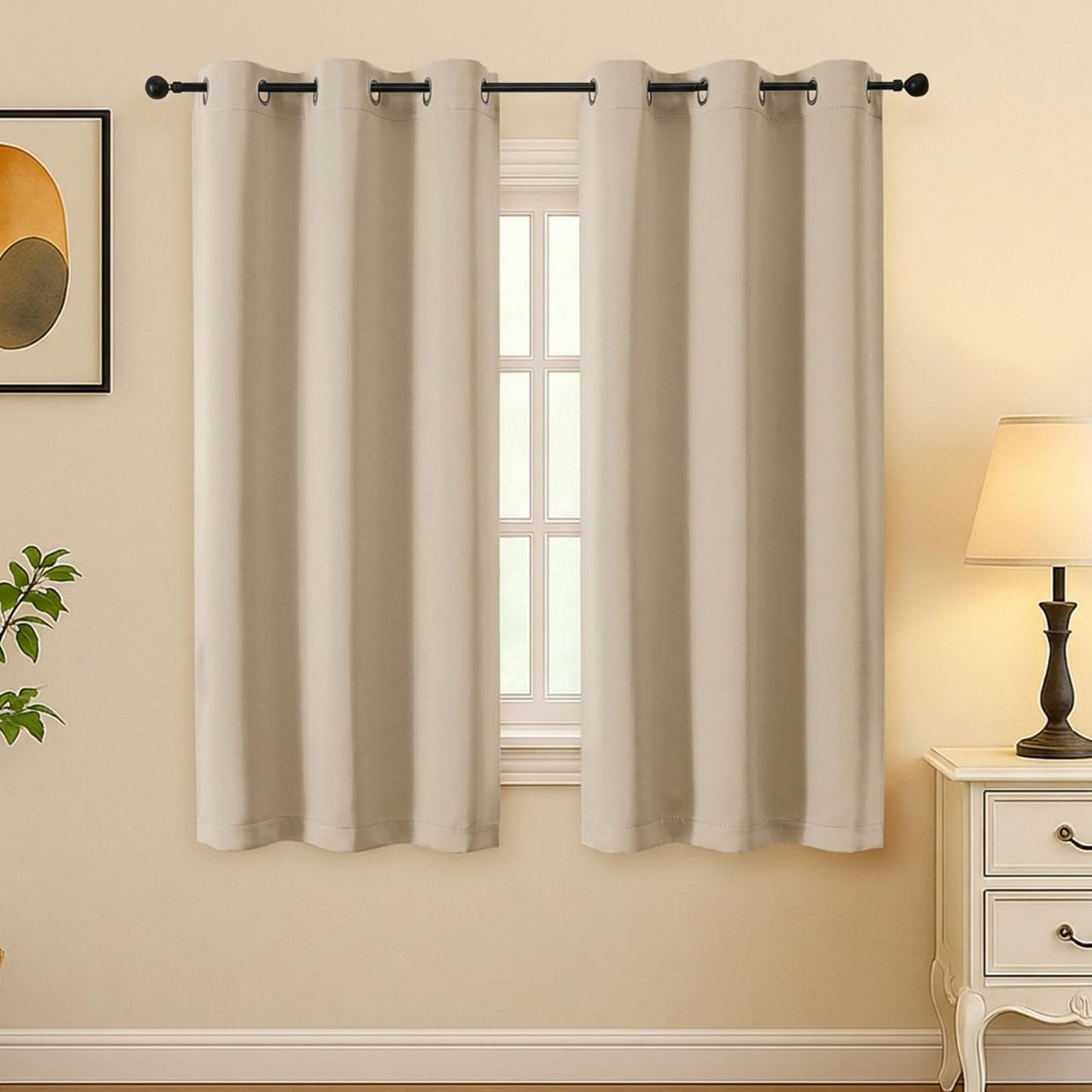 Simplebrand Biscotti Beige Room Darkening Curtains for Bedroom 63 Inch Length 2 Panels Set, Thermal Insulated Energy Saving Curtains for Kids Room, Solid Nursery Window Treatment Drapes, W40 x L63
