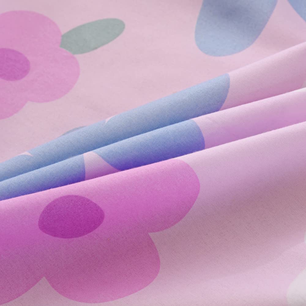 KWLOVER 2PC Soft Bed Fitted Sheet and Pillowcases Set,Purple Flowers Printed Sheets for Kids Girls Single Twin Size Bed