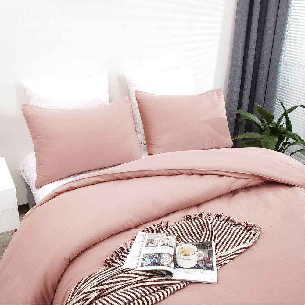 KAREVER Blush Pink Comforter Set Women Full Size Bedding Quilt Set Girls 3 PCs Bed Set Durable Breathable Blanket