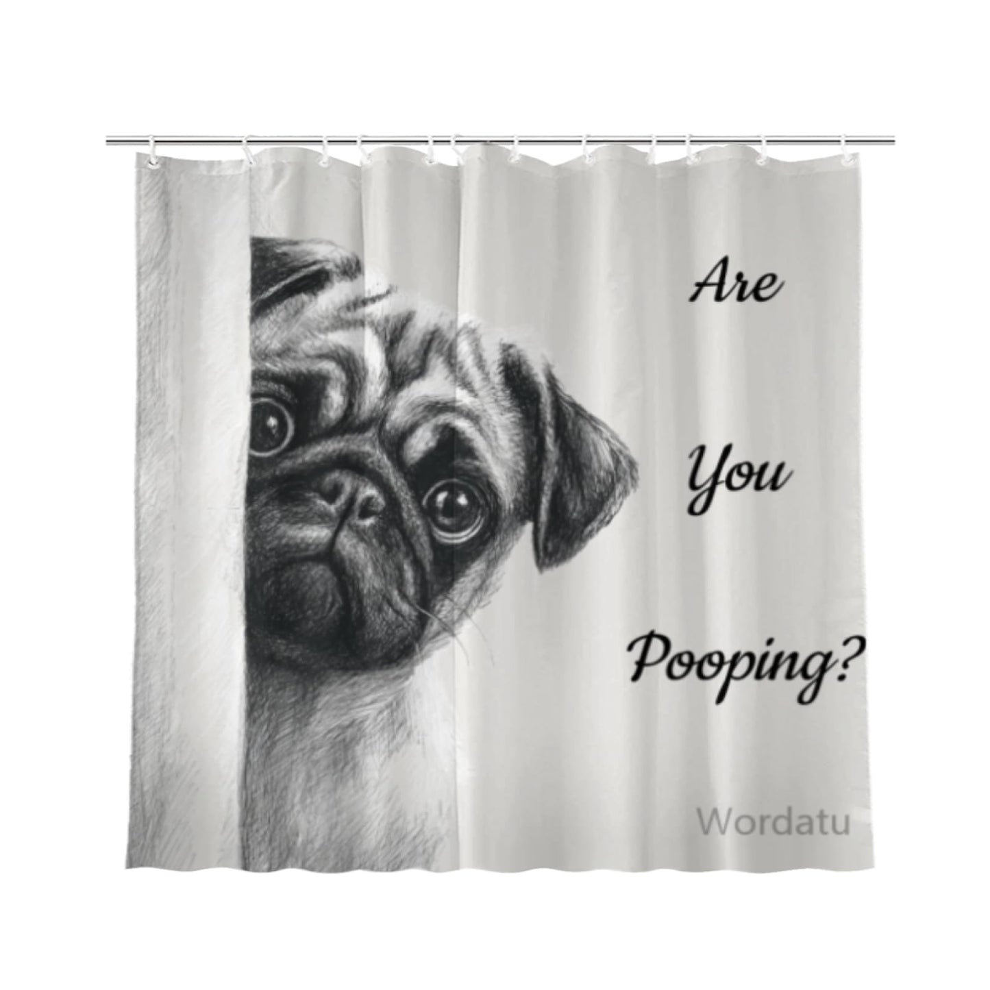 Wordatu Pug-Dog Shower Curtain Bathroom Set 72x72 Inches are You Pooping Bath Animal Bath Animal Pet Dog Art Home Decor 12 Hooks