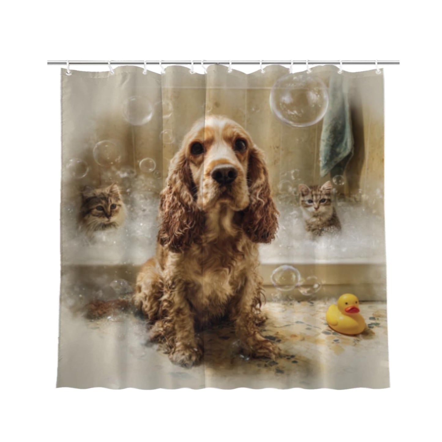 Wordatu Cocker Spaniel Shower Curtain Bathroom Set 72X72 Inches Funny Cat Lovely Animals in Bathtub for Boys Bath Farmhouse Art Home Decor Fabric 12 Hooks