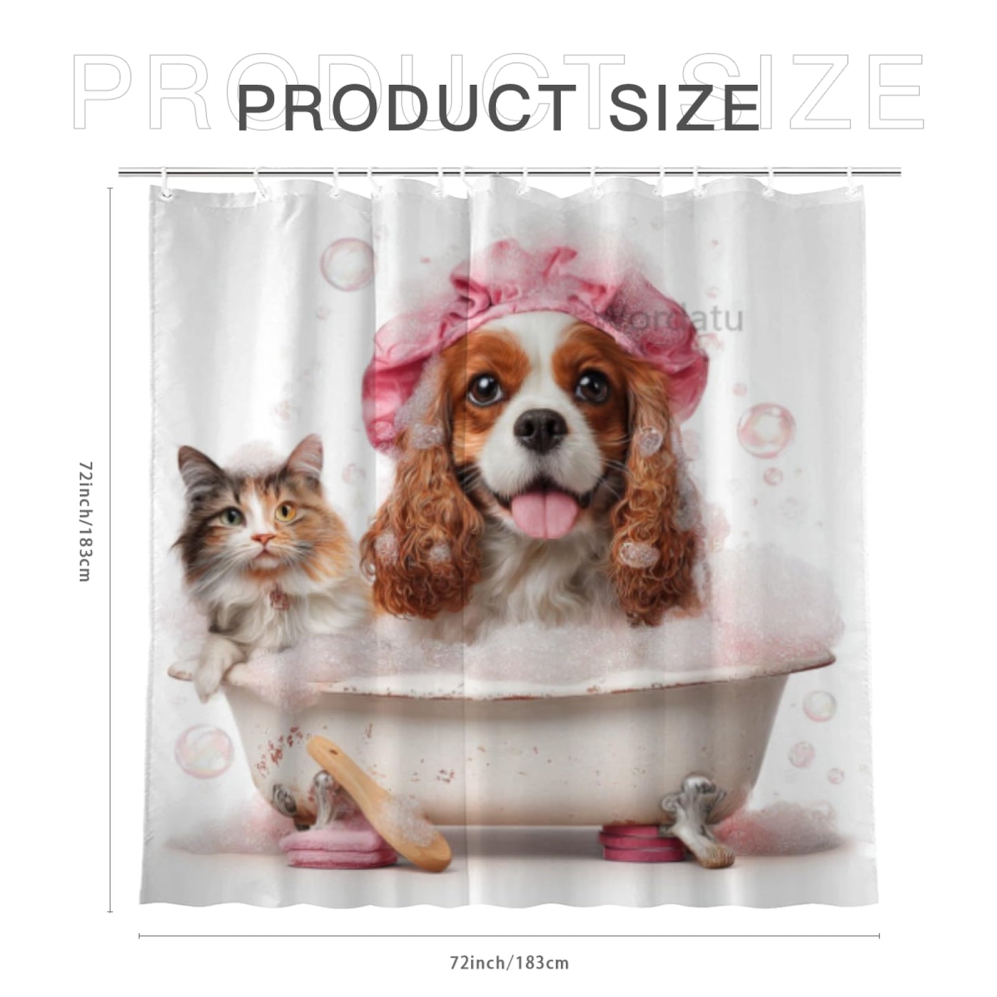 Wordatu Funny Cavalier-King-Charles Spaniel Shower Curtain Decor Fabric Bathroom Curtains, Kids Children Cartoon Waterproof 72x72 inch with 12 Hooks