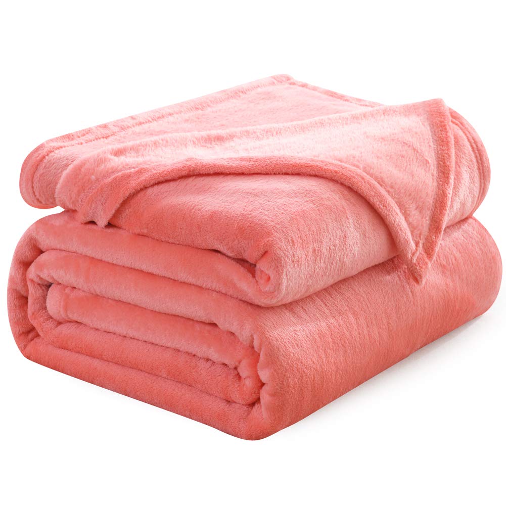 NANPIPER Flannel Fleece Living Coral Blanket Throw Size Luxury Microfiber Soft Throw 50" x 65" Fluffy Solid Throw Blanket for Couch/Bed