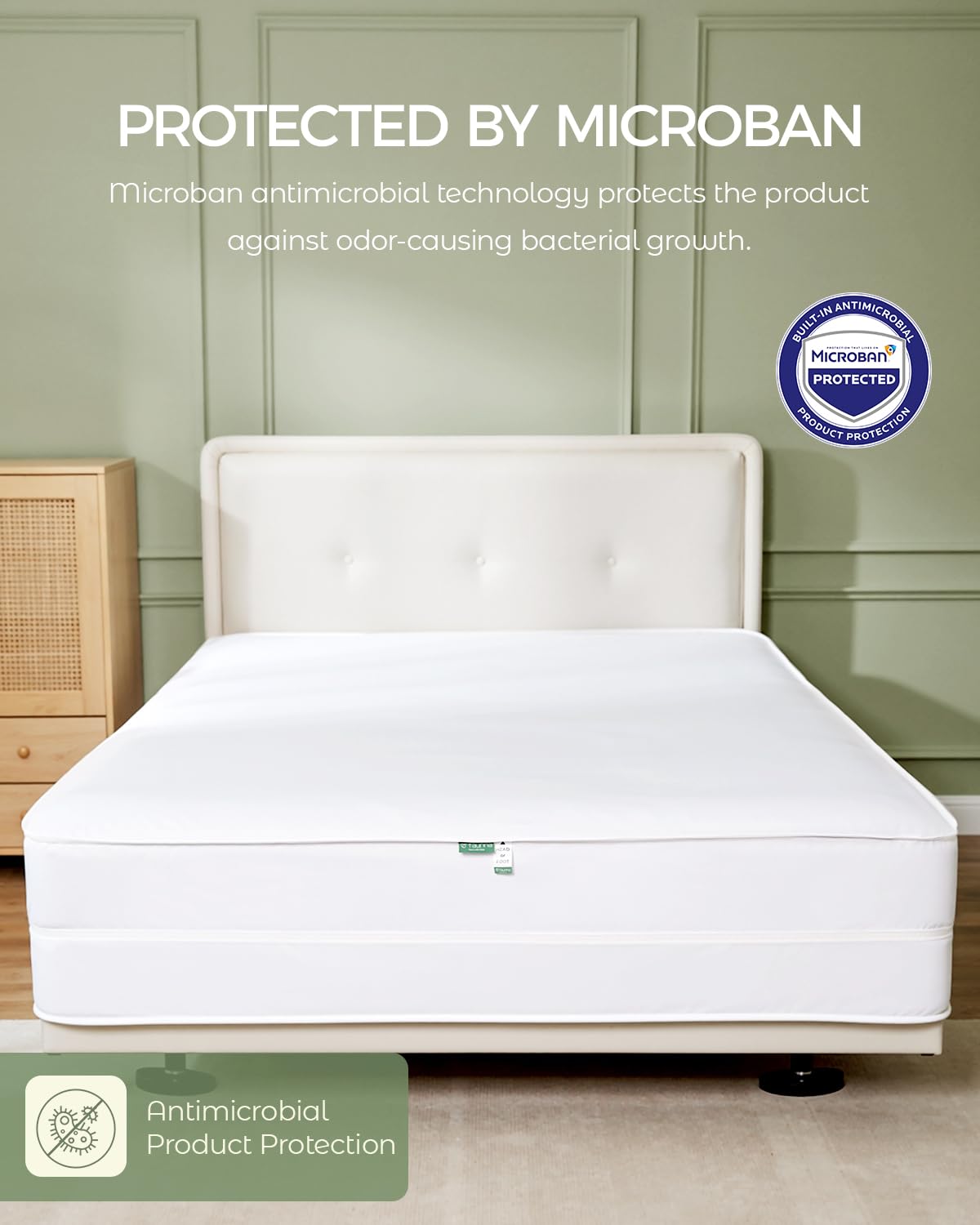 FAUNNA 100% Cotton Mattress Encasement, Zippered Bed Bug and Dust Mite Proof Mattress Protector, Hypoallergenic Antibacterial Protection, Noiseless Zipper Six-Sided Mattress Cover (Queen 12" Deep)