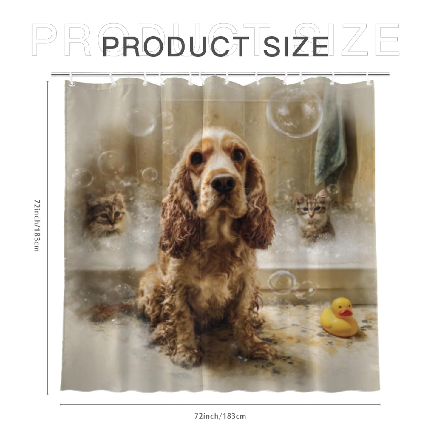 Wordatu Cocker Spaniel Shower Curtain Bathroom Set 72X72 Inches Funny Cat Lovely Animals in Bathtub for Boys Bath Farmhouse Art Home Decor Fabric 12 Hooks