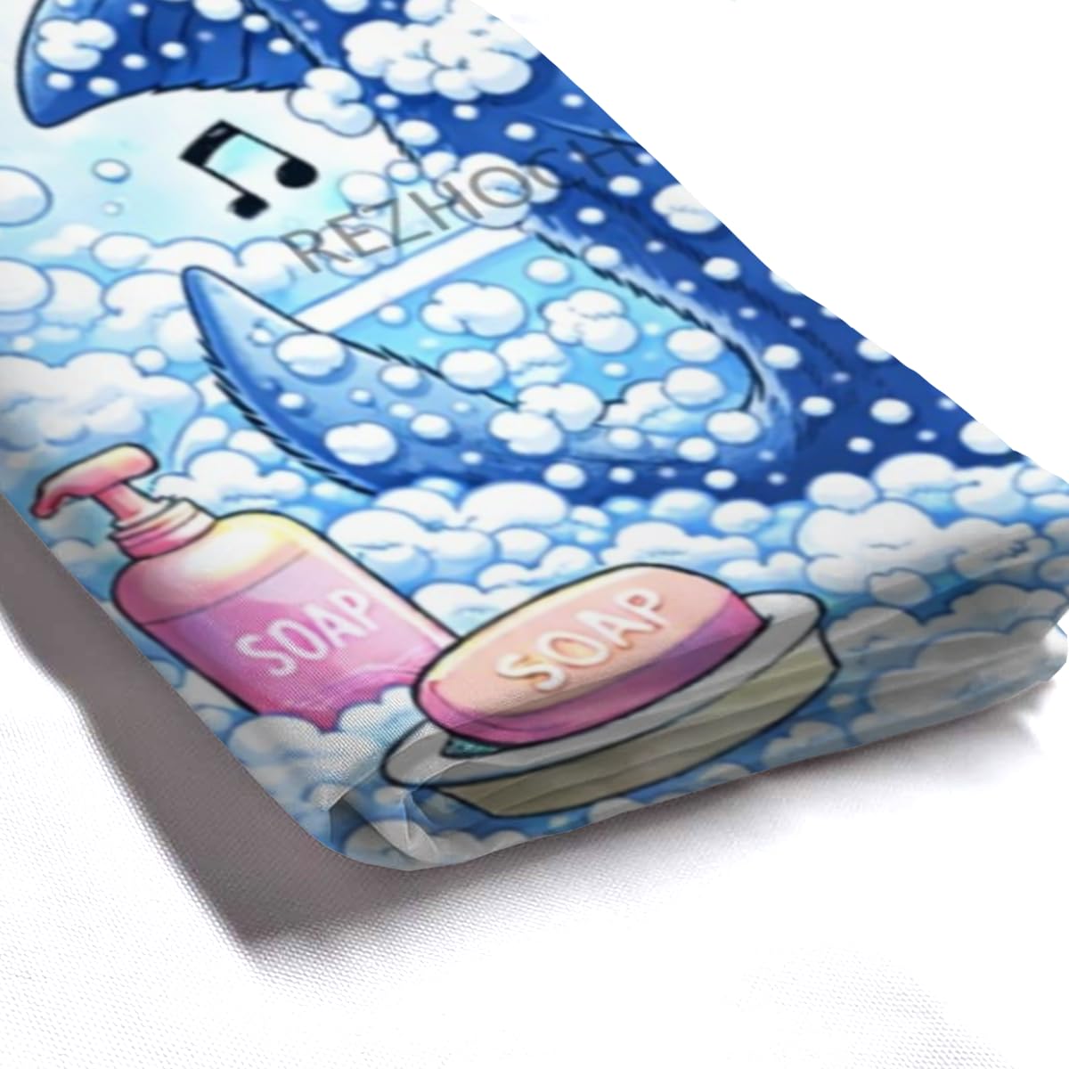 REZHOCH Funny Singing Dolphin Shower Curtain 72x72 Inch,Cute Cartoon Animal Home Bathroom Decor,Humour Colorful Music Bubble Microphone Bath Set Waterproof Fabric with Hooks