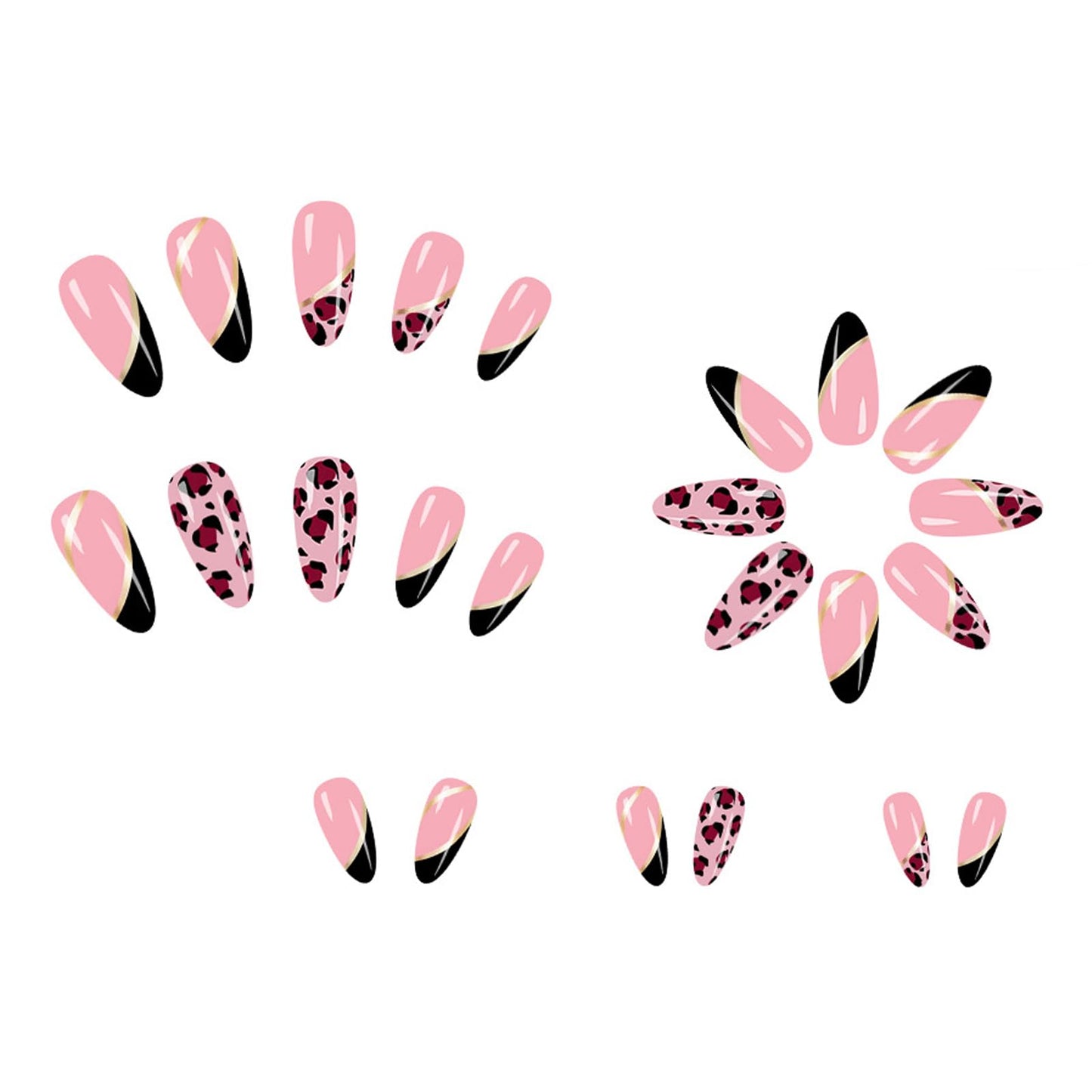 IMSOHOT Press on Nails Almond Medium, Brown Leopard Print Fake Nails Set, Glossy Full Cover Acrylic Glue on False Nails for Women 24Pcs Fall French Manicure