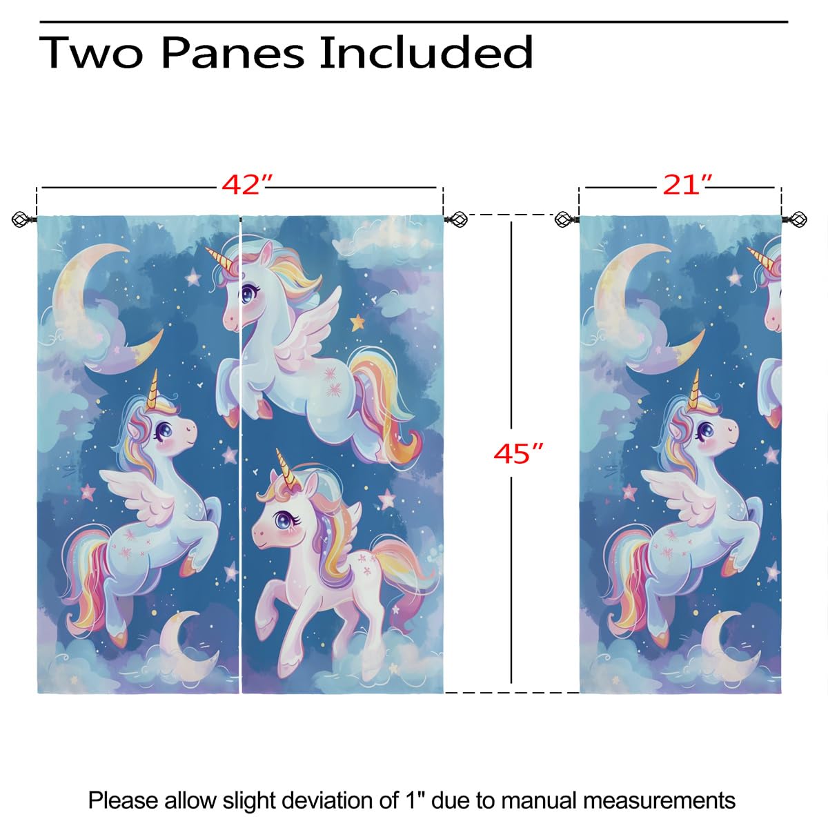 Cartoon Unicorn Blackout Curtains for Girls Boys Kids Home Decor, Fantasy Cute Unicorn Stars Moon Grommet Thermal Insulated Drapes Darkening Window Curtain for Bedroom Living Room, 42 x 45 Inch