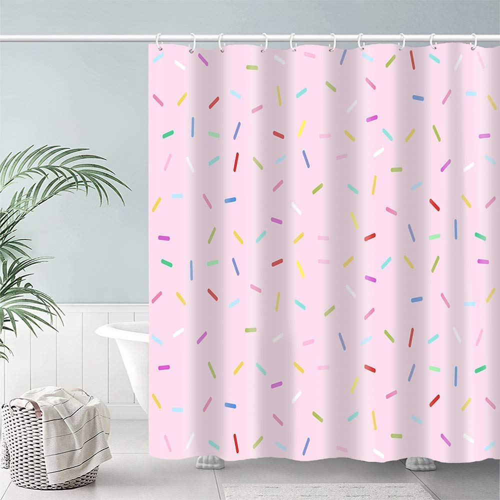MEHOFOND Sweet Donut Pink Girl Shower Curtain Bathroom Decorations Donut Grow up Confetti Sprinkle Shower Curtain Set with 12 Hooks 72x72in