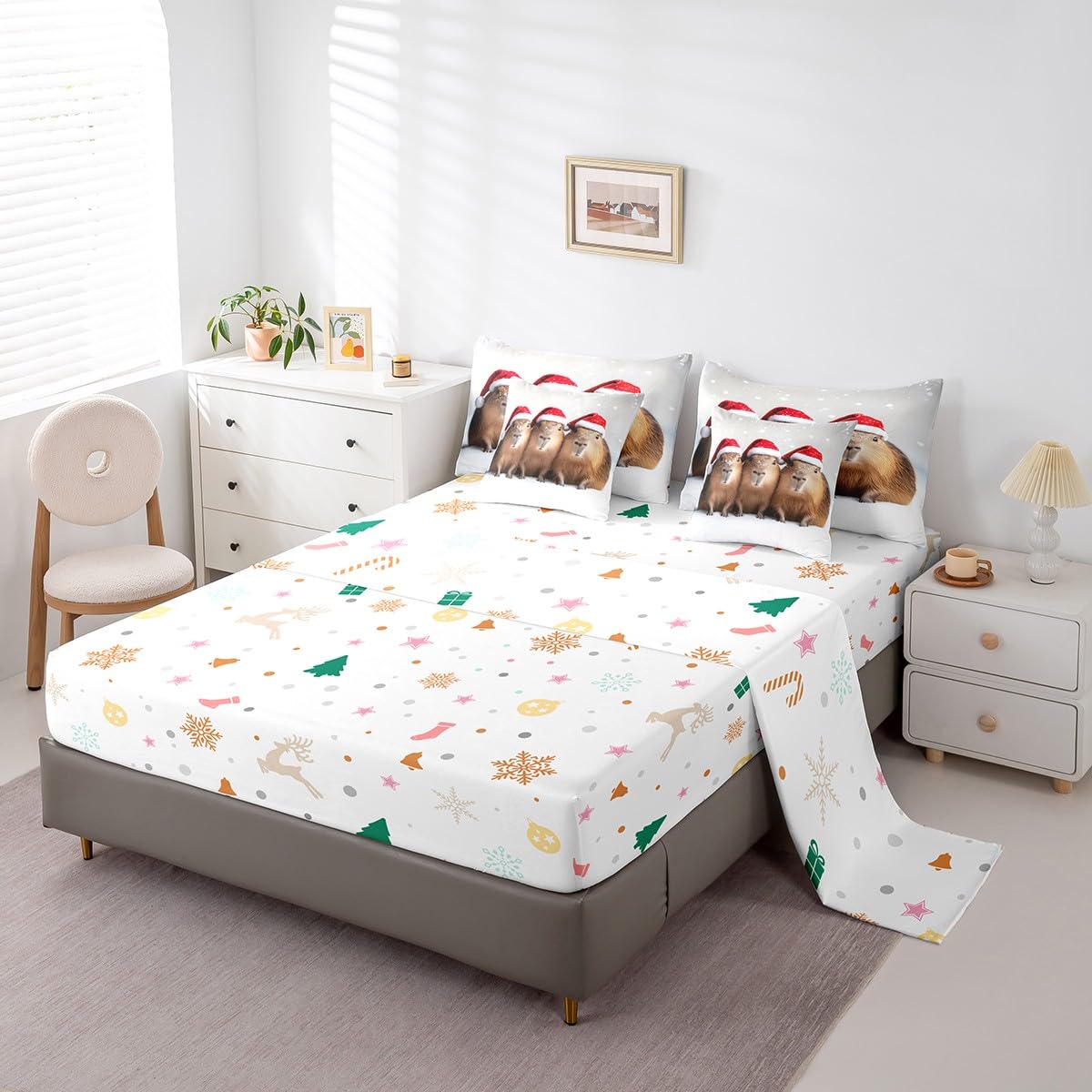 Feelyou Kids Kawaii Hamster Comforter Set with Sheets Queen Size, Cute Animal Bed in A Bag Guinea Pig 7 Pieces Bedding Set Boys Girls Pet Animal Teens Bed Set Bedroom Decor 7Pcs