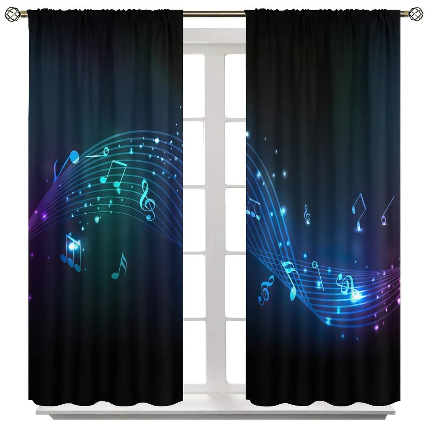 Music Blackout Curtains,Colorful Shiny Music Note Room Darkening Door Window Rod Pocket Curtain for Living Room Bedroom W42xL45in