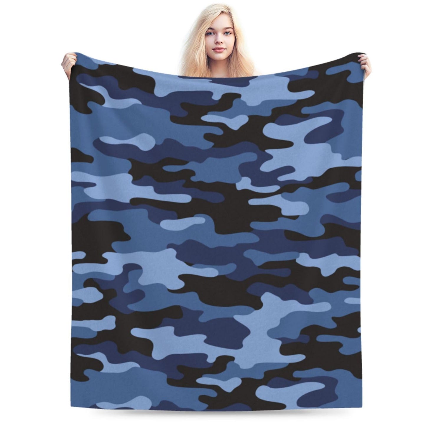 Perinsto Camouflage Blue Throw Blanket Ultra Soft Warm All Season Military Camo Decorative Fleece Blankets for Bed Chair Car Sofa Couch Bedroom 60"X50"