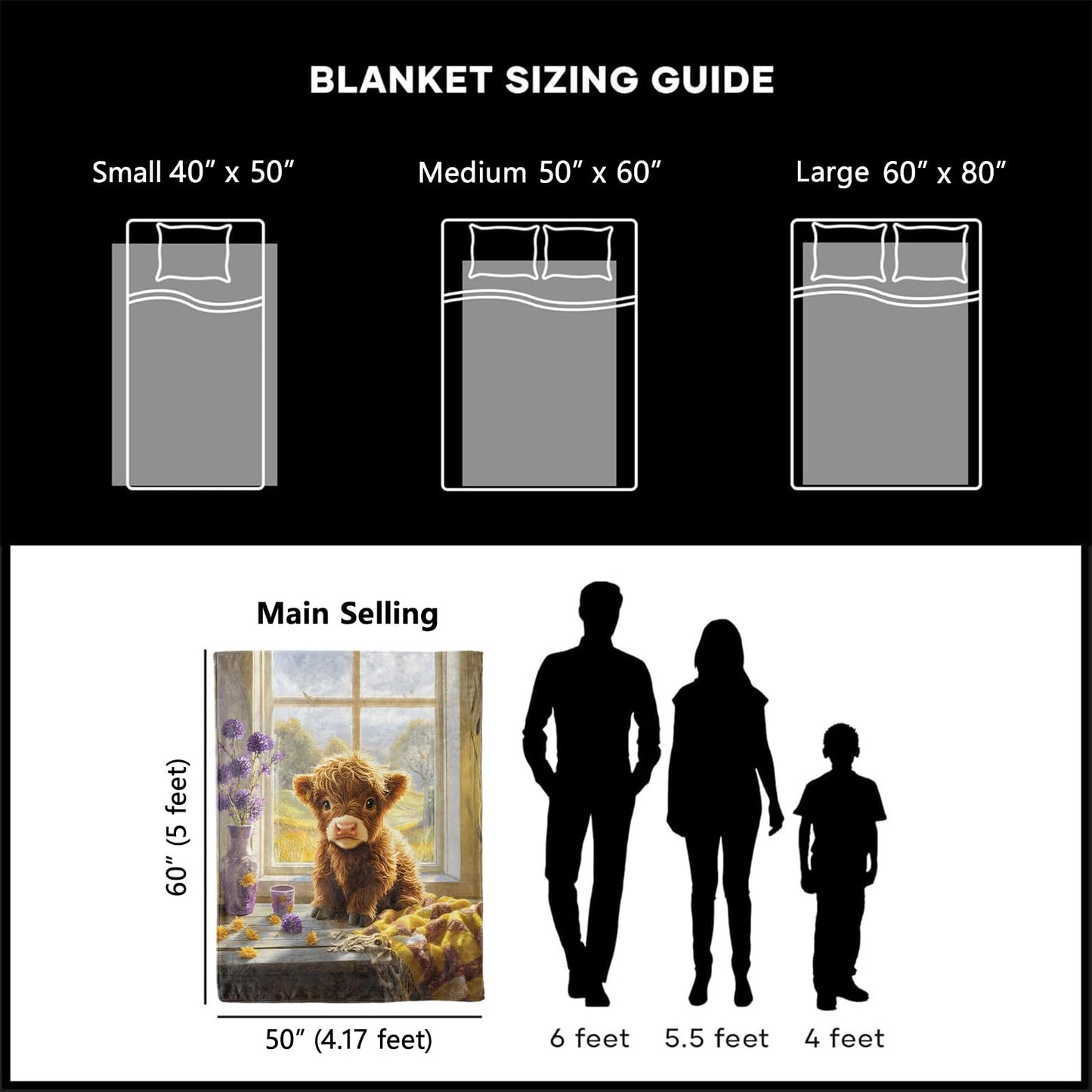 xmwjfd Cute Highland Cow Blanket, Cozy Plush Fluffy Calf by The Window Throw Blanket for Couch Bedroom Outdoor, Lightweight Soft Flannel Travel Blankets, Gifts for Women Kids, Warm Decor 50"×60"