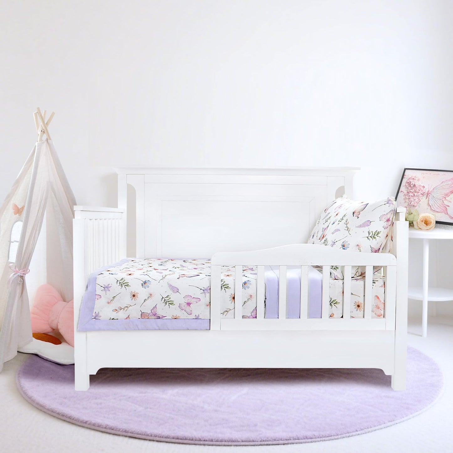 Pea Pod Muslin Toddler Bedding Set 3-Piece - Soft Breathable Crib Bedding with Fitted Sheet, Quilt & Pillowcase for Infant & Kids Bed | Machine Washable Nursery Bed Set (Butterfly)