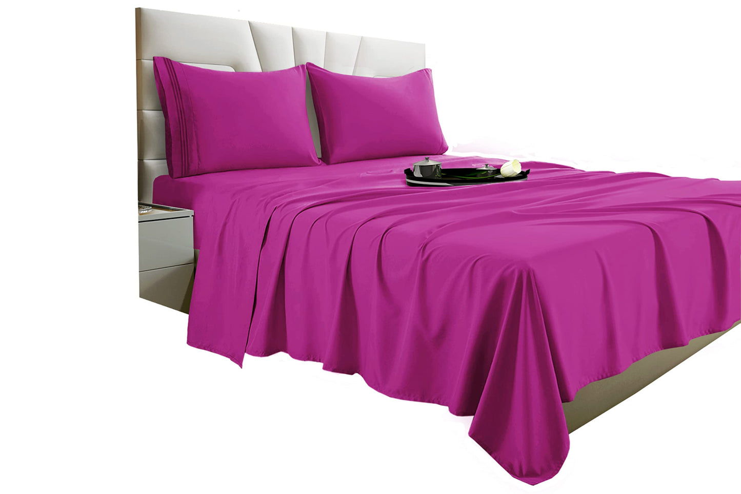 Vacco Queen Sheet Set - Luxury Hotel 1800 Series 4-Piece Bedding Sheets & Pillowcases - Ultra Soft Breathable & Cooling Bed Sheets - Deep Pocket - Wrinkle Resistant - 4 Piece Set - Queen, Hot Pink