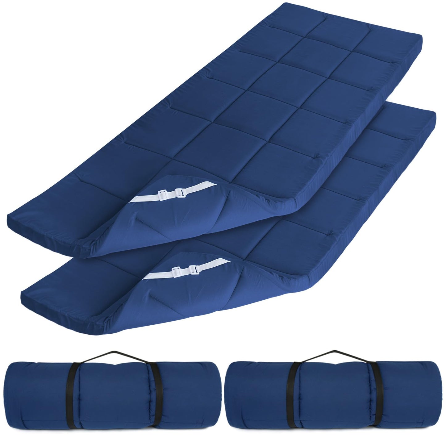 Improved Thickness Cot Mattress Topper, Quilted Pads for Camping 2 Pack, Soft Comfortable Sleeping Pad 75"x30" for Camp Cot/Rv Bunk/Narrow Twin Beds, Navy