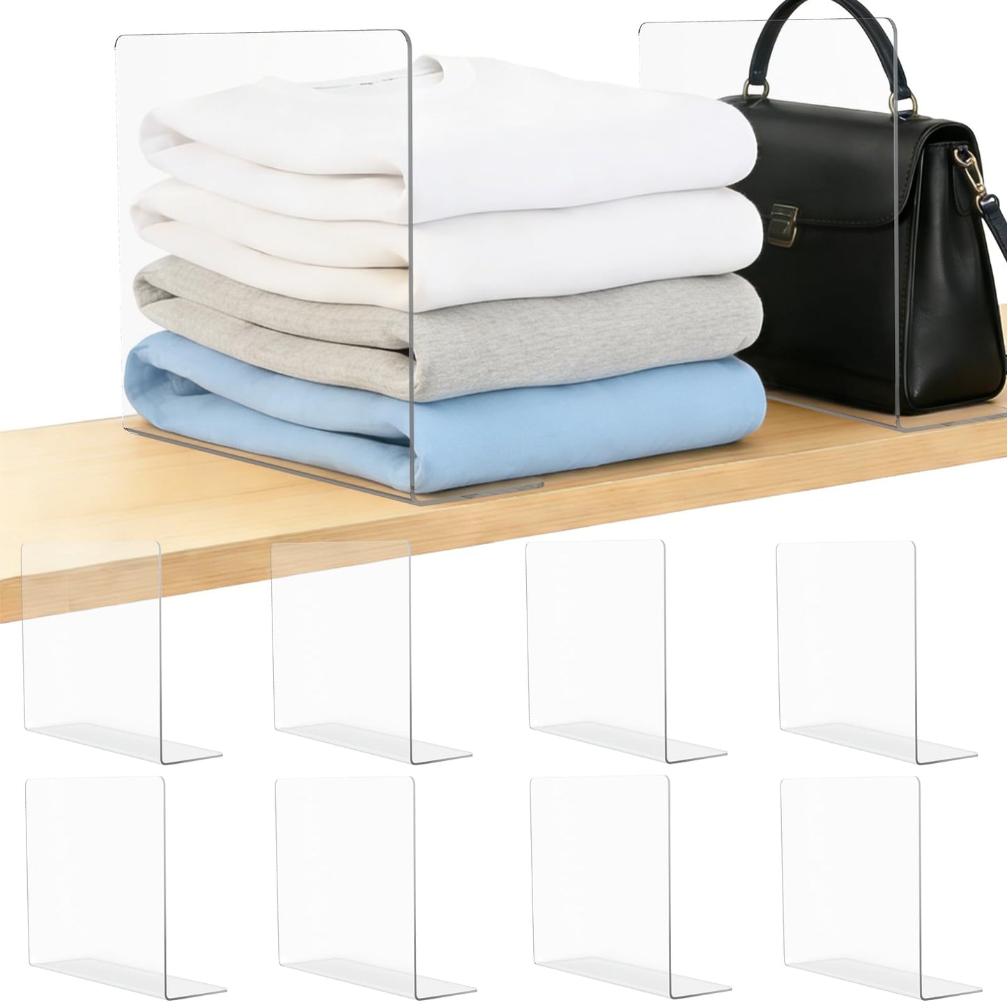 Lebouri Shelf Dividers for Closet Organization: 12" Tall x 10" Deep Acrylic Closet Shelf Dividers for Clothes Sweater Purse - Clear Organizers and Storage Separators for Home Space Saver Enthusiasts