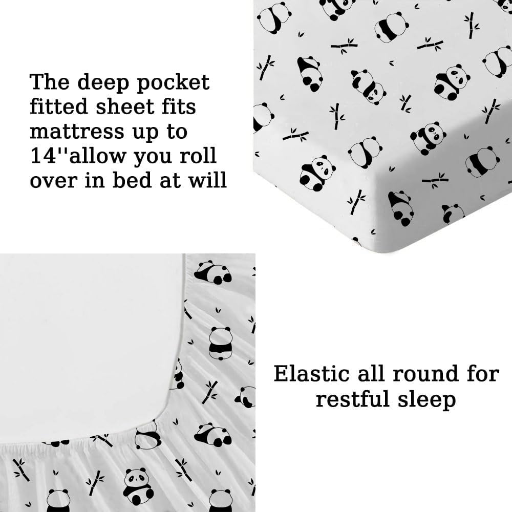 MUSOLEI Panda Sheet Panda Fitted Sheet Cute Animal Pandas Bed Sheets Girl Twin Sheets Girl Full bedsheet Girls Bedding Cute Girls Bed Sheet 1 Fitted Sheet with 1 Pillowcase (Twin)