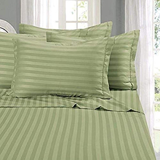 Elegant Comfort Wrinkle & Fade Resistant 1500 Premier - Damask Stripes Hotel Quality Luxurious Silky Soft 4pc Sheet Set, Up to 16" Deep Pocket, Queen, Sage