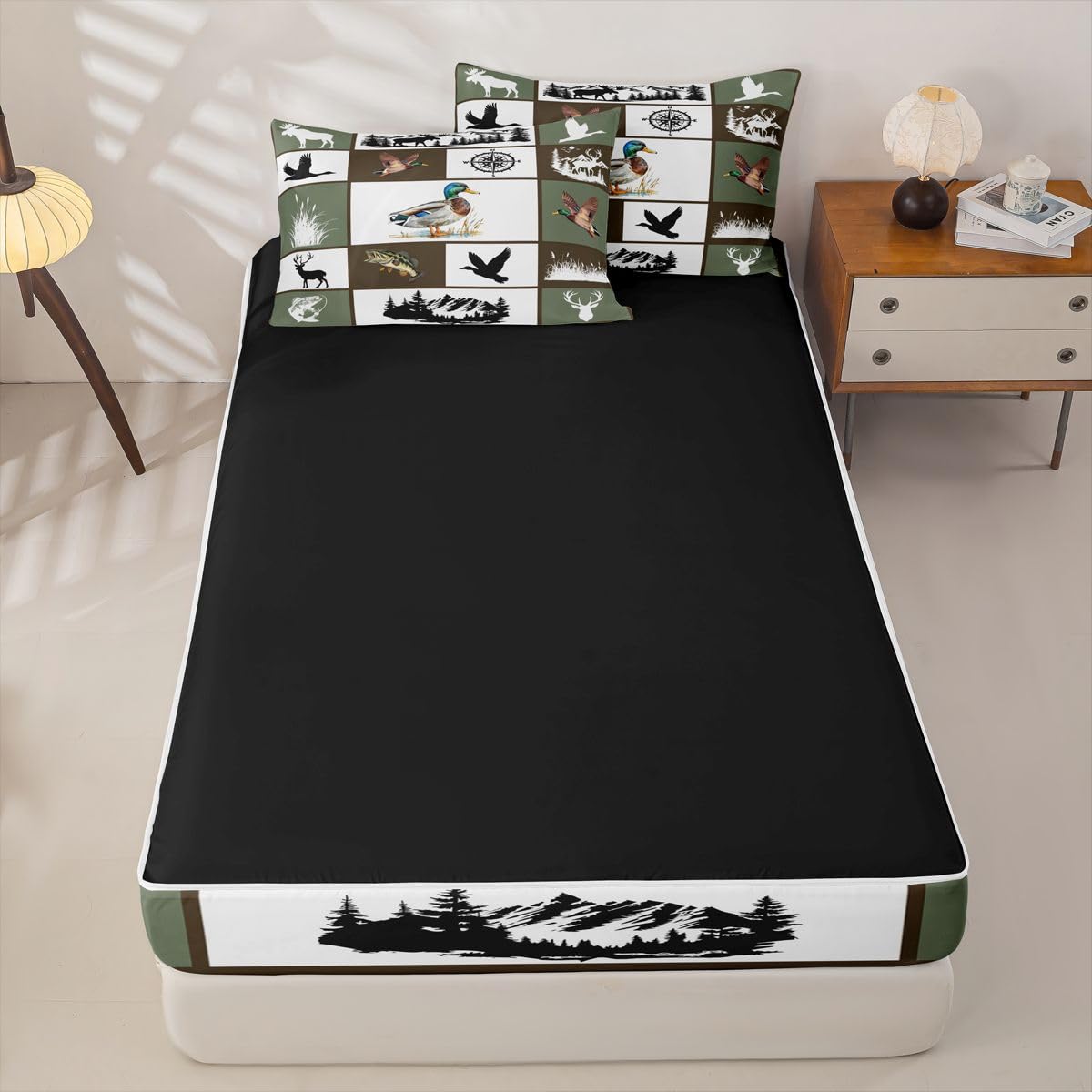 jejeloiu Deer Fish Duck Bear Comforter Set Twin Animal Hunting Zipper Bedding Set for Kids Boys Girls Wildlife Bed in a Bag Western Farmhouse Microfiber with 2 Pillow Cases