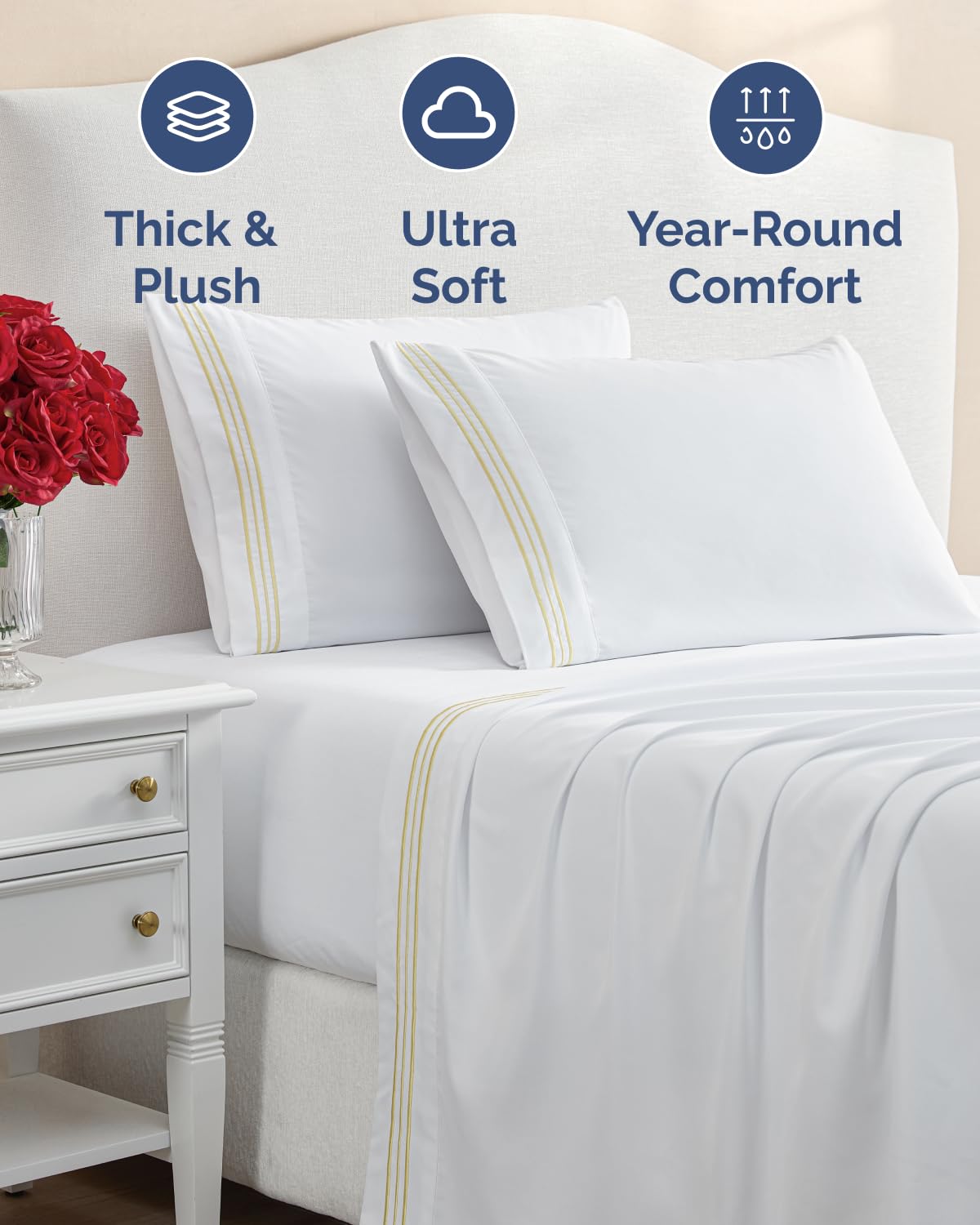 Extra Thick Heavyweight Queen Size 4 Piece Bed Sheet Set - Embroidery Bed Sheets - Soft & Wrinkle Free - Super Luxury Queen Bed Set - Premium Hotel Quality Bedding with Deep Pockets - Butter Yellow