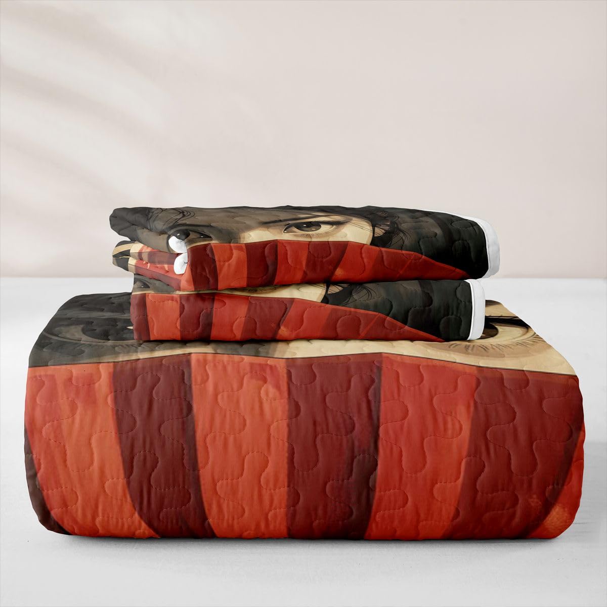 Erosebridal Onna-Musha Quilts Twin Size - Japanese Samurai Bedspread Coverlet Set, Japan Culture Decor Quilt Coverlets 2Pcs (Only 1 Pillowcase)