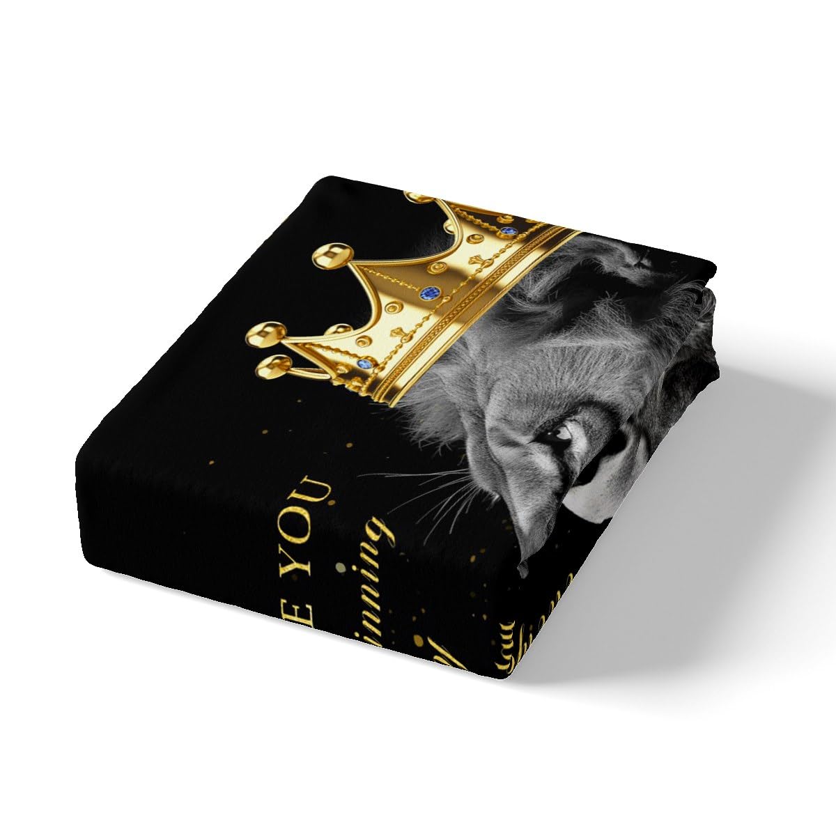 3D Lion Couple Fitted Sheet Queen Size,Golden Glitter King and Queen Crown Bedding Set for Kids Girls Women Men Room Decor,African Wild Animals Bed Sheet Valentine's Day Deep Pocket Sheet,Black