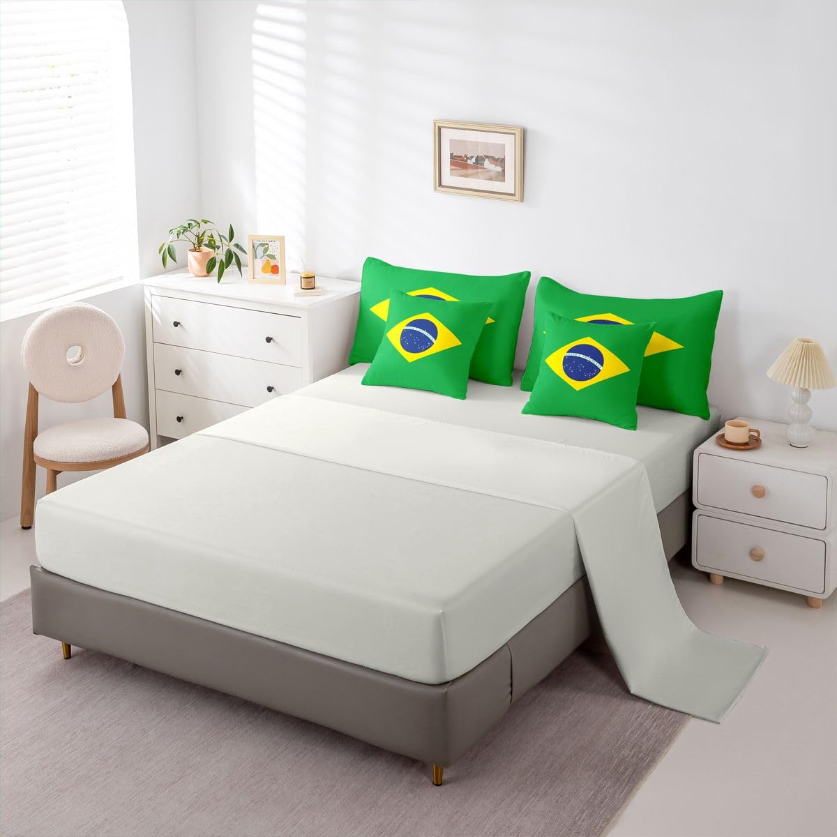 Feelyou Brazil Comforter Set King Size 7 Pieces Brazilian Flag Bedding Set for Kids Boys Girls World Countries Bed in a Bag with Sheets Bedroom Decor All Season Quilted Breathable Soft Lightweight
