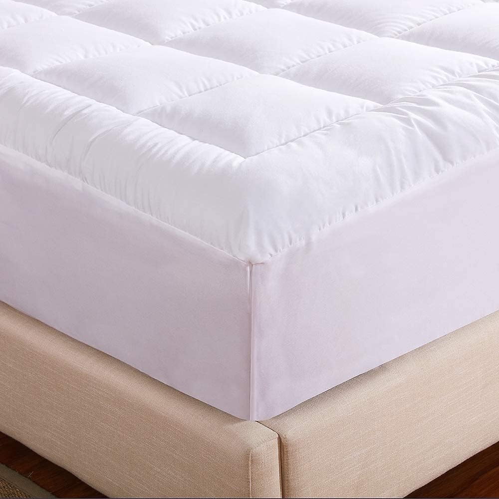 WhatsBedding Waterproof Mattress Topper Queen Size Cotton Top Down Alternative Filling Pillowtop Mattress Topper Cover-Fitted Quilted